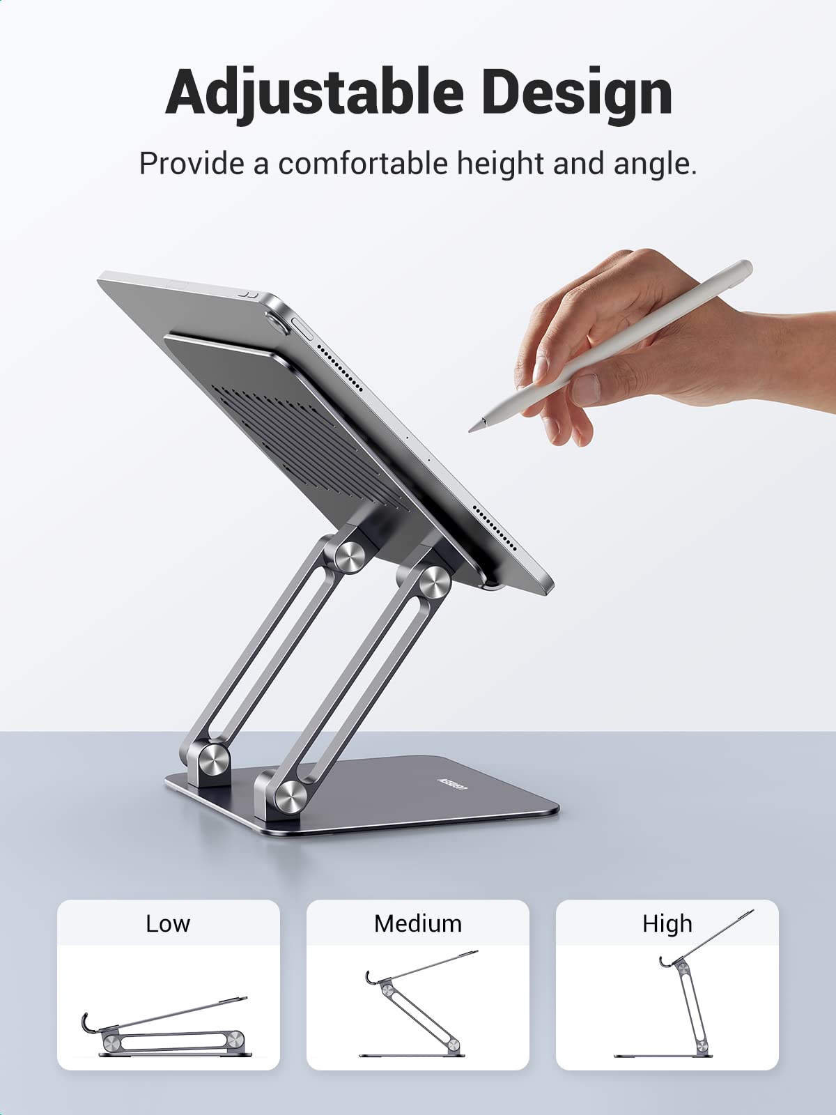 Ugreen Tablet Stand Holder For Desk Dual Rod Support Aluminum Tablet Holder Adjustable Dock Multi Angle Riser Home Office Access