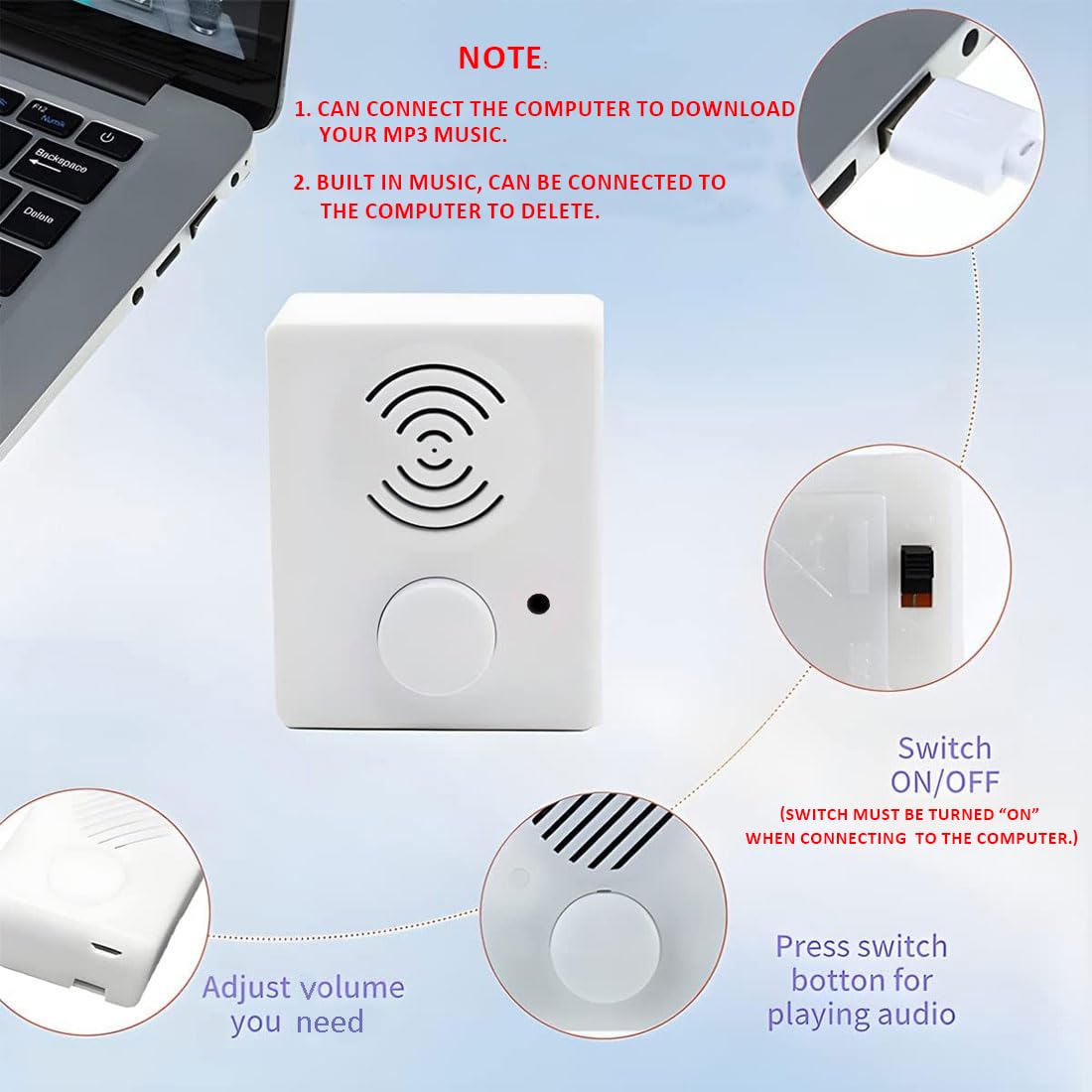 JRGKJCP 16 Minutes Voice Recorder, White, 2.36x1.88x1.02in, Model CHR08, Ideal for Stuffed Animals and Personalized Items