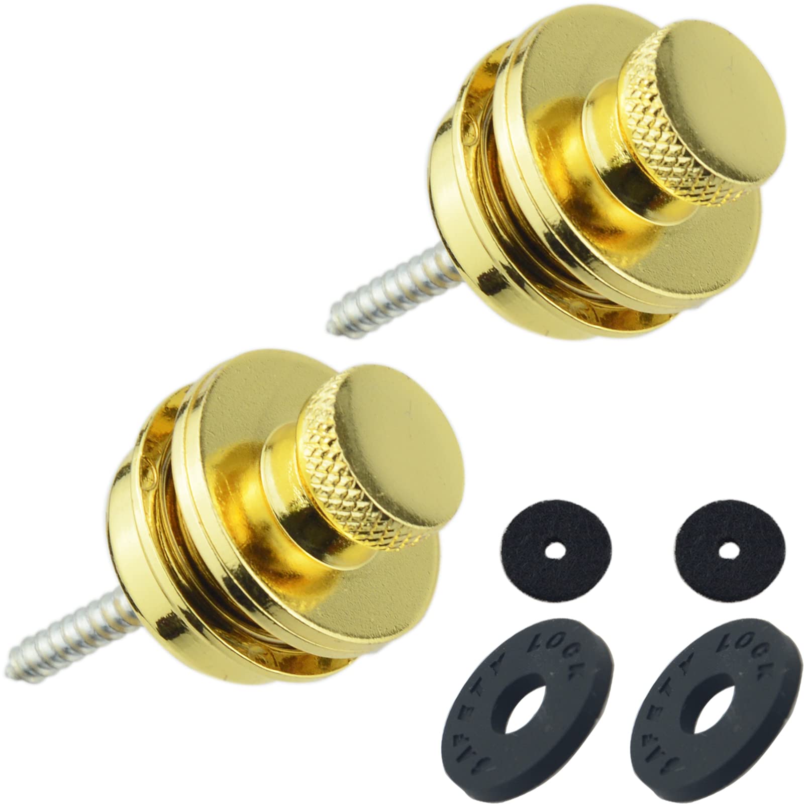 Wwomusic Gold Guitar Strap Locks Classical Design Flat Round Head Heavy Duty Metal Button Security Straplock with 2 Felt Washers