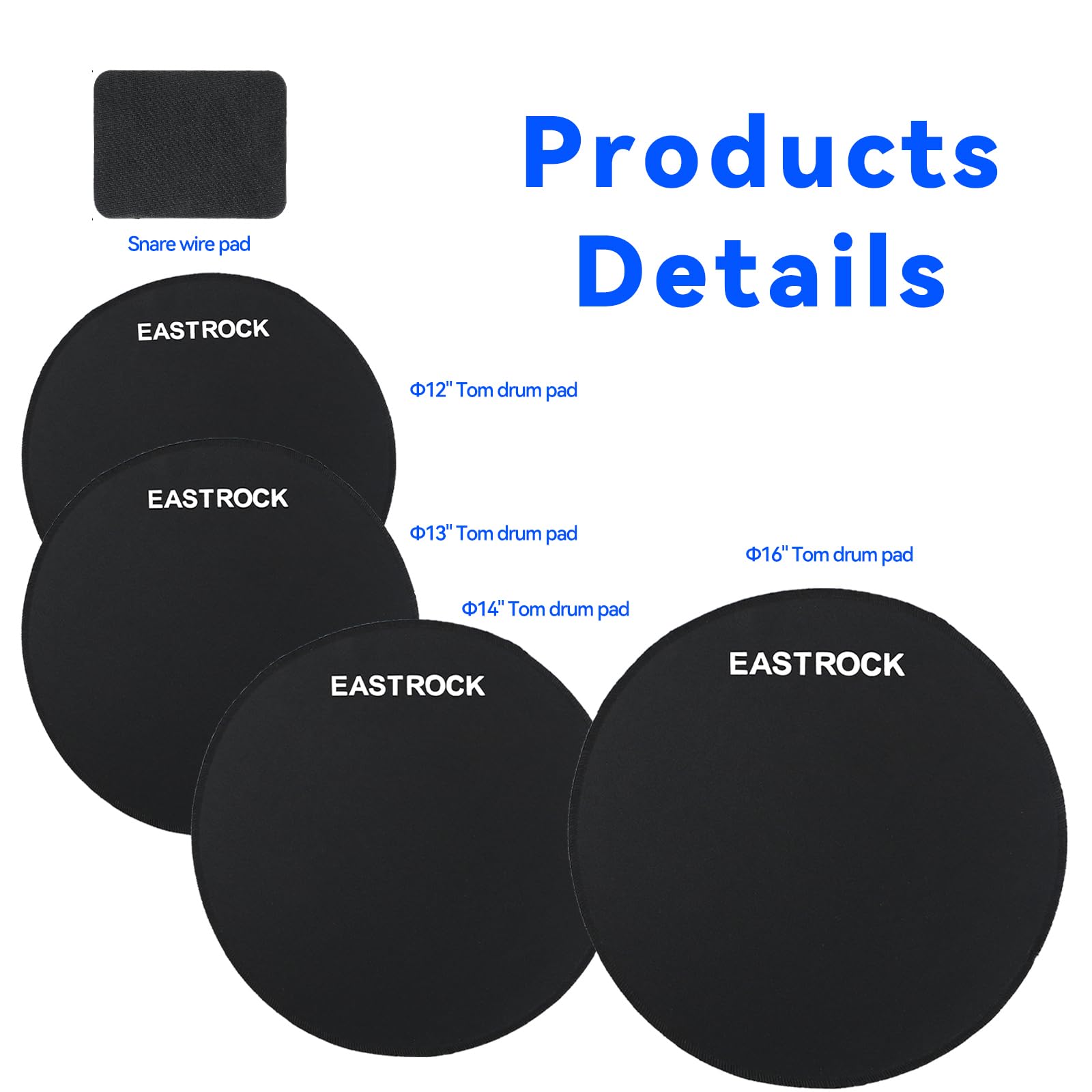 Eastrock Drum Mute Pads Set 5 Pieces Foam Drum Silencer Pads, Fit 12   , 13   , 14   , 16'' Drum, With Snare Wire Pad (Drum Mute