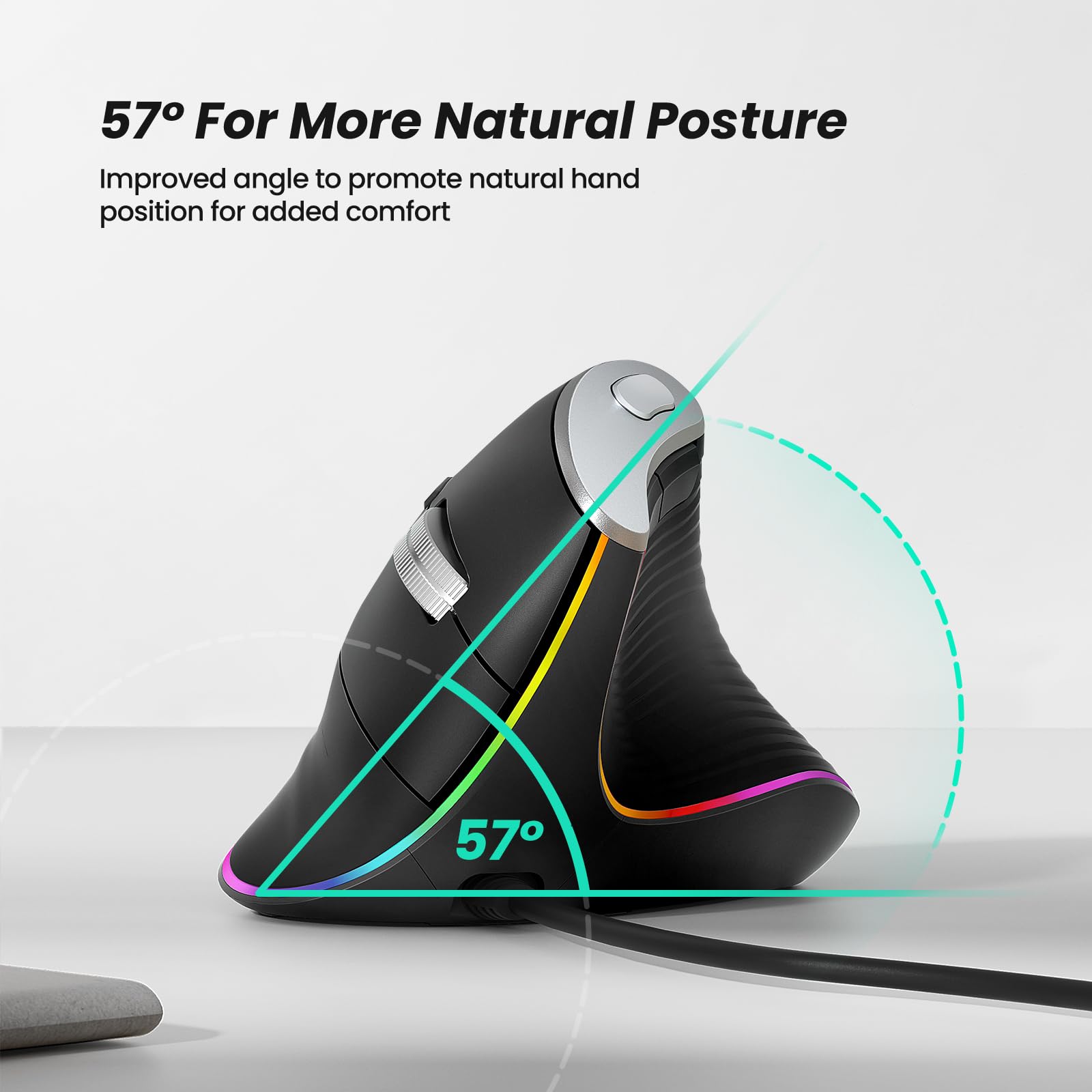 Nulea M504 Wired Vertical Mouse, Usb Optical Ergonomic Mouse Wired With 4 Adjustable Dpi, 11 Rgb Backlight Modes, Compatible For