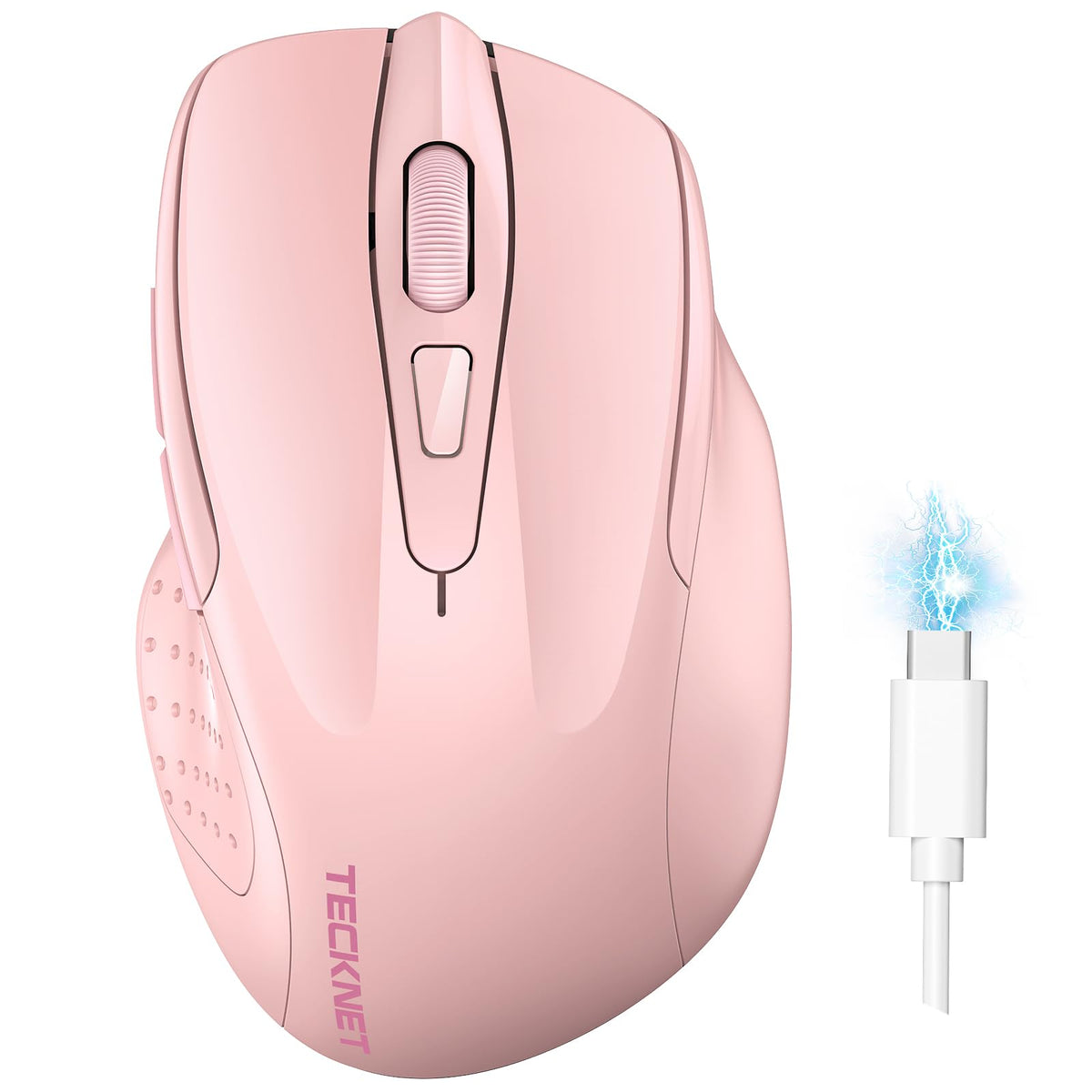 Tecknet Wireless Mouse (Bt5.0/3.0 & 2.4G) Rechargeable 4800 Dpi Silent 6-Button Bluetooth Mouse, Usb A - Pink