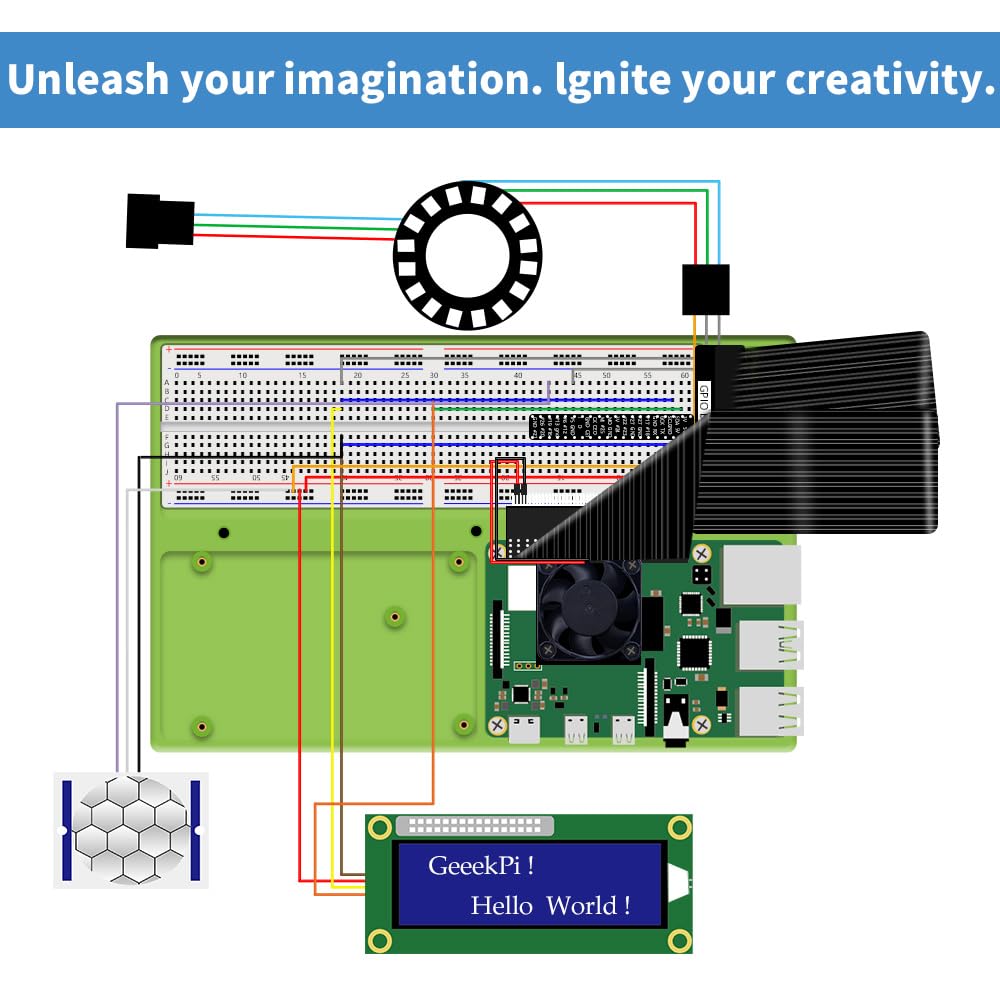 Geeekpi Complete Starter Kit For Raspberry Pi 4B, Python C Java Scratch Code, With 100 Page Tutorial, 16 Projects, 68 Items, Abs