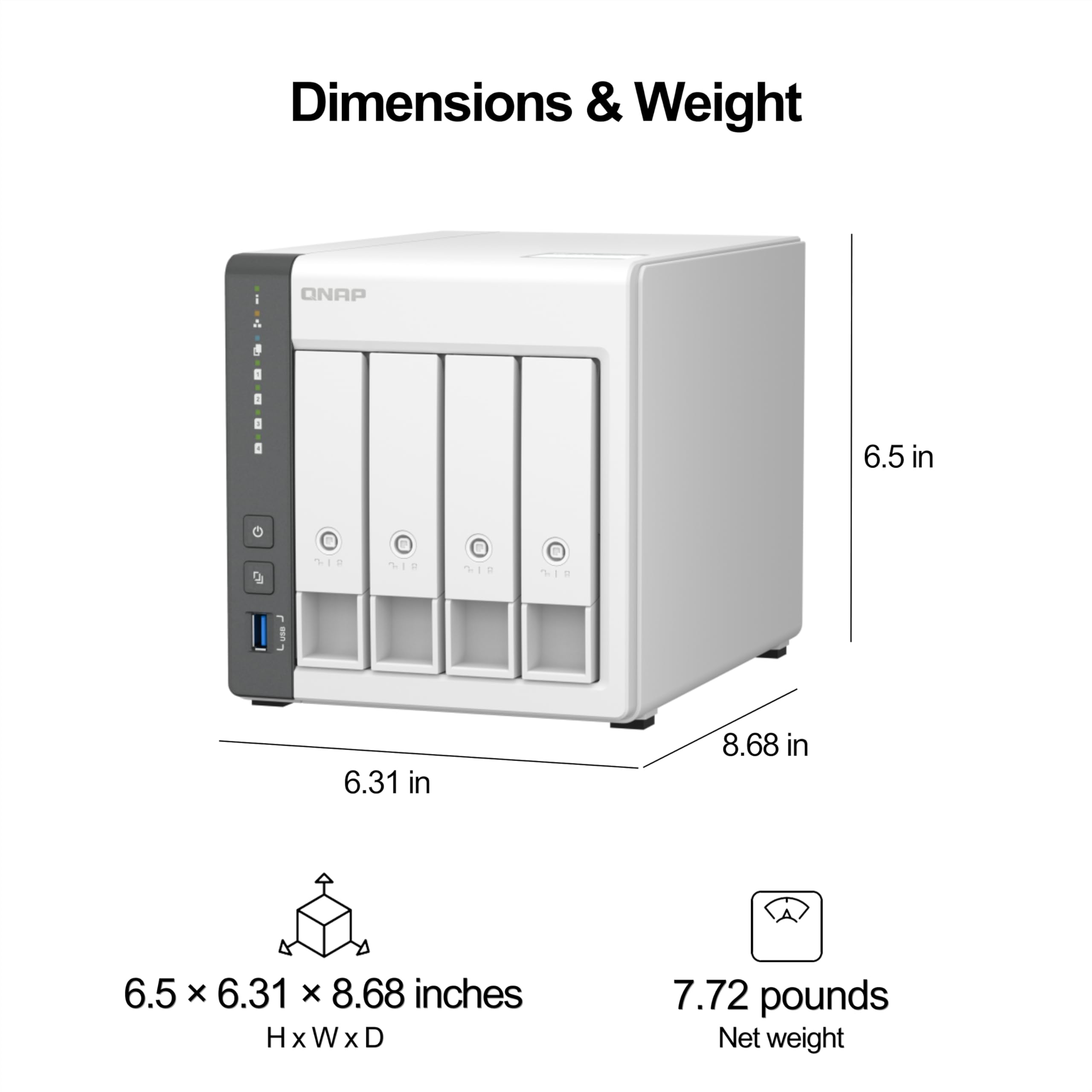 Qnap Ts-433-4G-Us 4 Bay Nas With Quad-Core Processor, 4 Gb Ddr4 Ram And 2.5Gbe Network (Diskless)