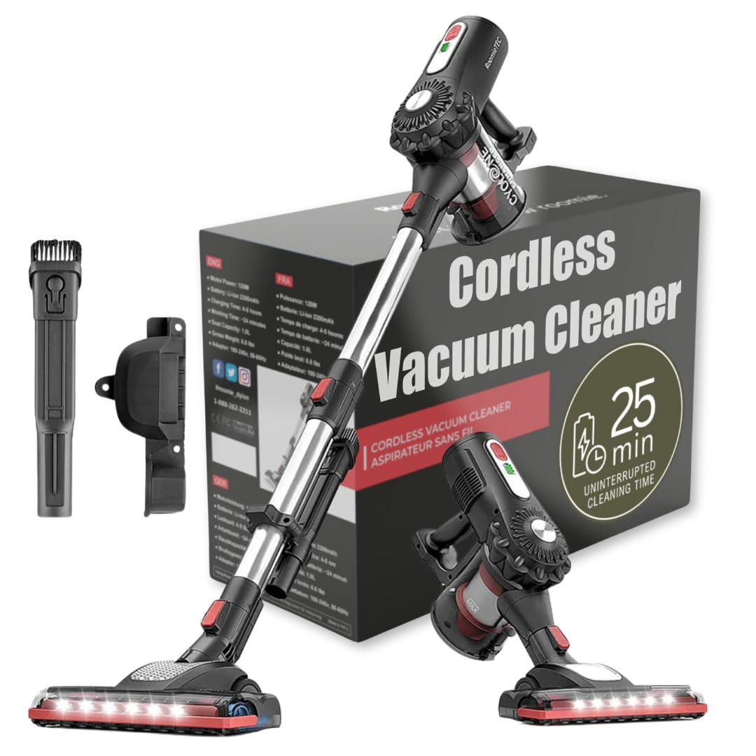 Roomie Tec Dylon Cordless Vacuum Cleaner Up To 25Min 2200Mah Rechargeable Handheld Stick Vacuum Cleaners For Home Pet Hair Floor