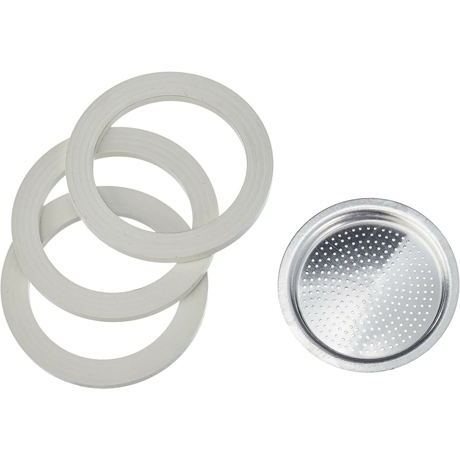 Bialetti Moka 12 Cup Replacement Set - 3 Rubber Gaskets & 1 Filter Plate, Aluminum