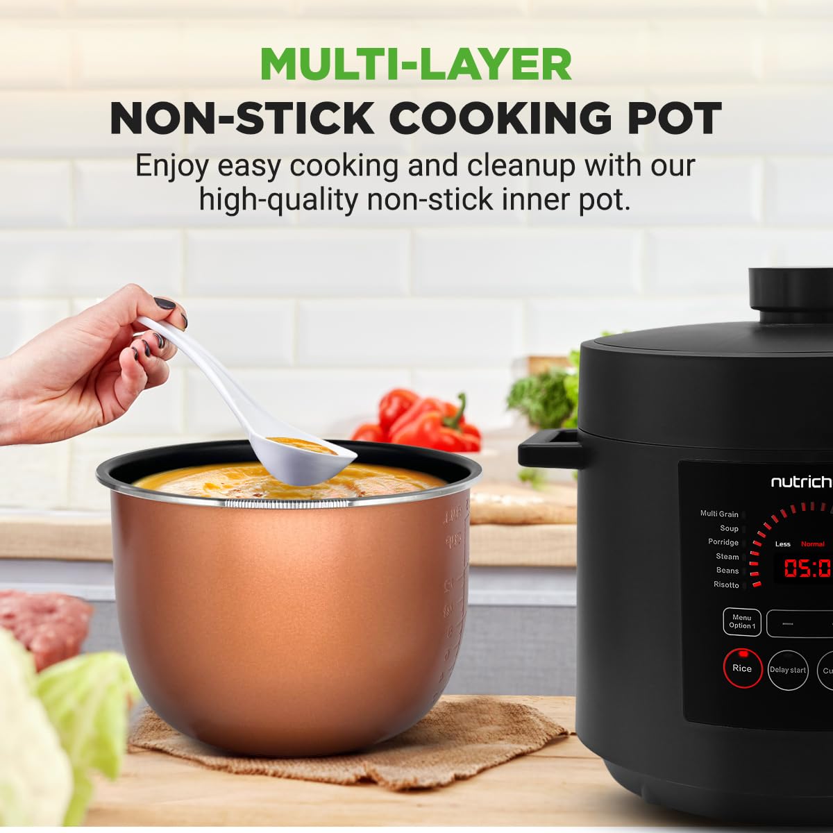 Nutrichef Electric Pressure Cooker 6 Quart Capacity | 9 Function Digital Countertop Pressure Cooker | Adjustable Time & Temperat