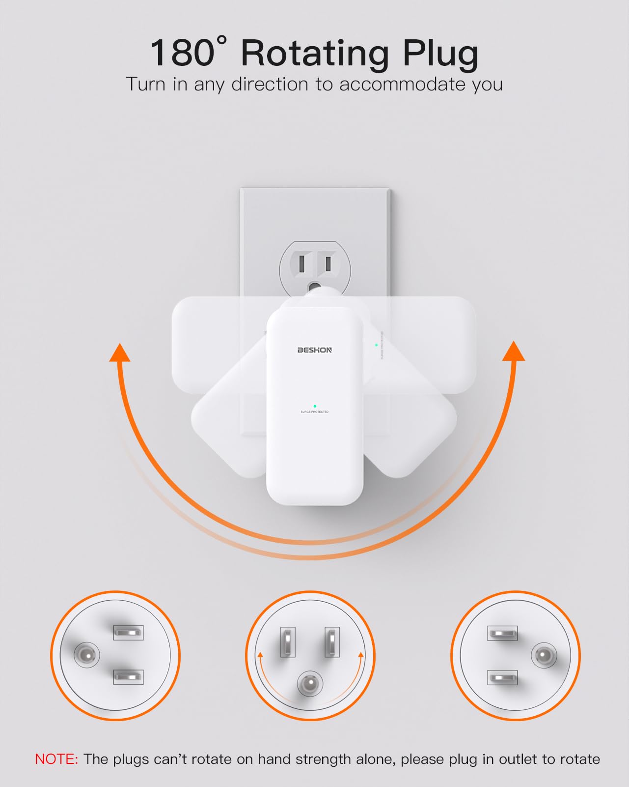 Surge Protector Outlet Extender  With Rotating Plug,6 Ac Multi Plug Wall Outlet,4 Sided Outlet Splitter,900J Plug Extension Outl