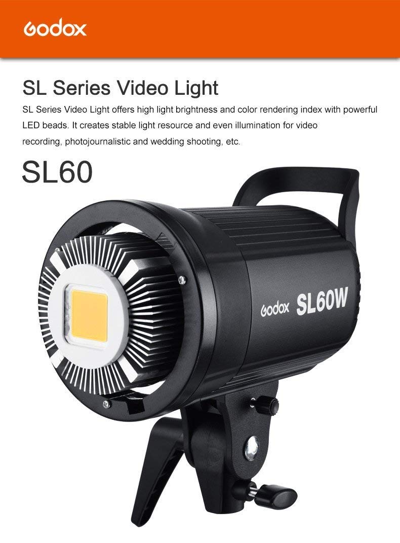 Godox Sl 60W, Upgrade Version Led Video Light,Cri95+ Qa>90 5600300K Bowens Mount Led Continuous Video Light, 433Mhz Grouping Sys