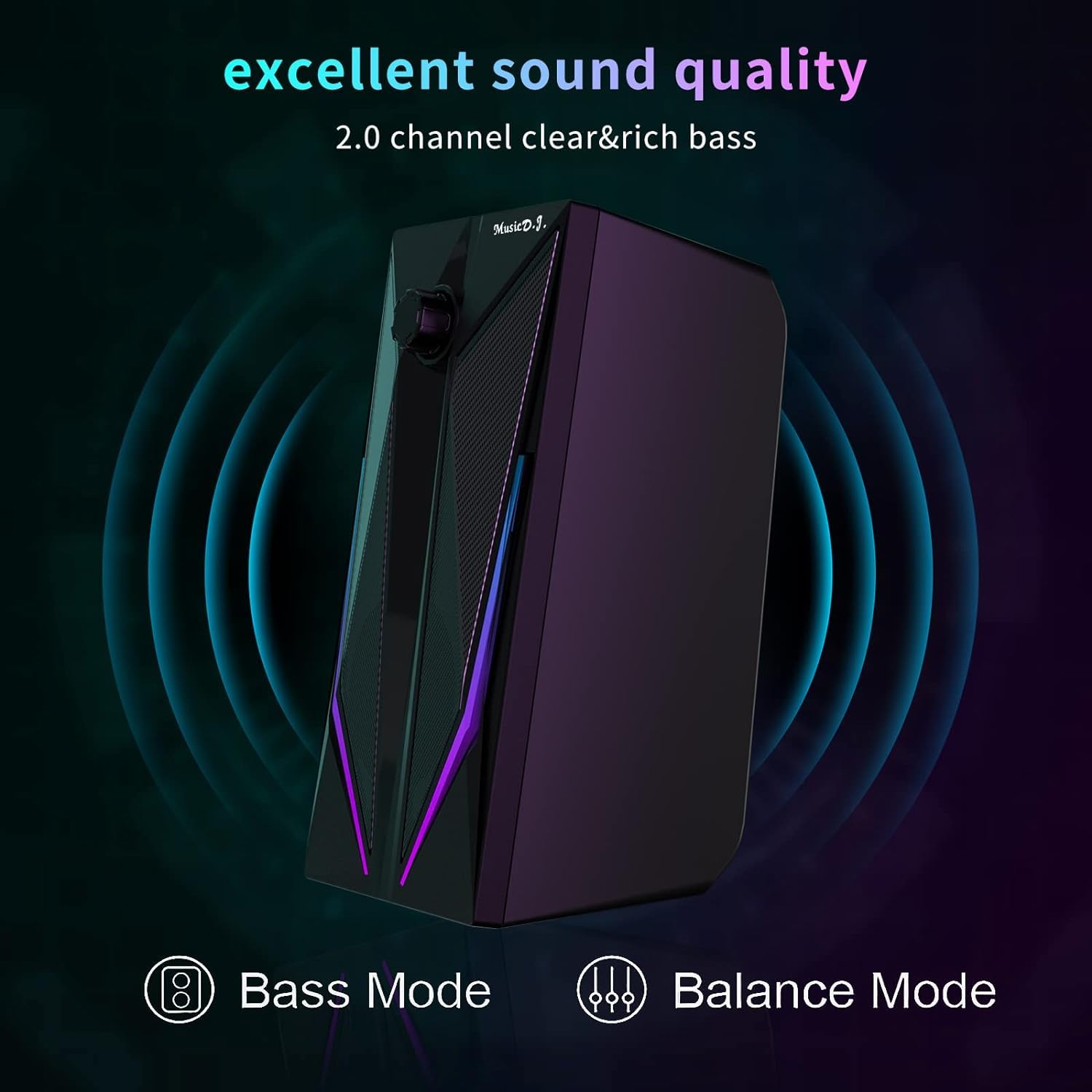 Zuo Xi Desktop Speakers, 2.0 Channel Pc Computer Hifi Stereo Gaming Speaker With Colorful Led Light Modes, Enhanced Bass And Eas