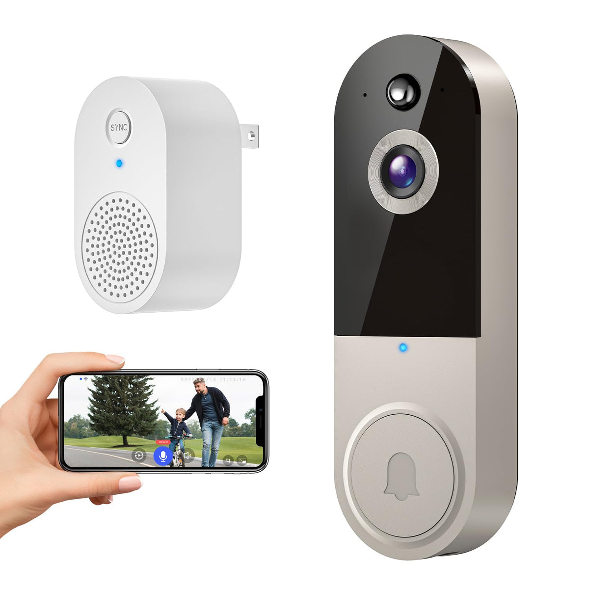 1080P Wireless Video Doorbell Camera With Chime Ringer, Night Vision, Cloud Storage, 2.4Ghz Wi-Fi, Smart Ai Human Detection, 2-W