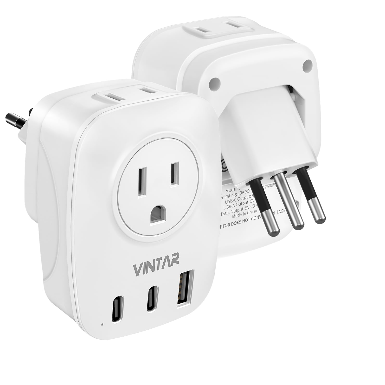 1 Pack Italy Travel Plug Adapter, Vintar Foldable Italy Power Adapter With 2 Ac Outlets 1 Usb And 2 Usb C Ports, 3 Prong Grounde