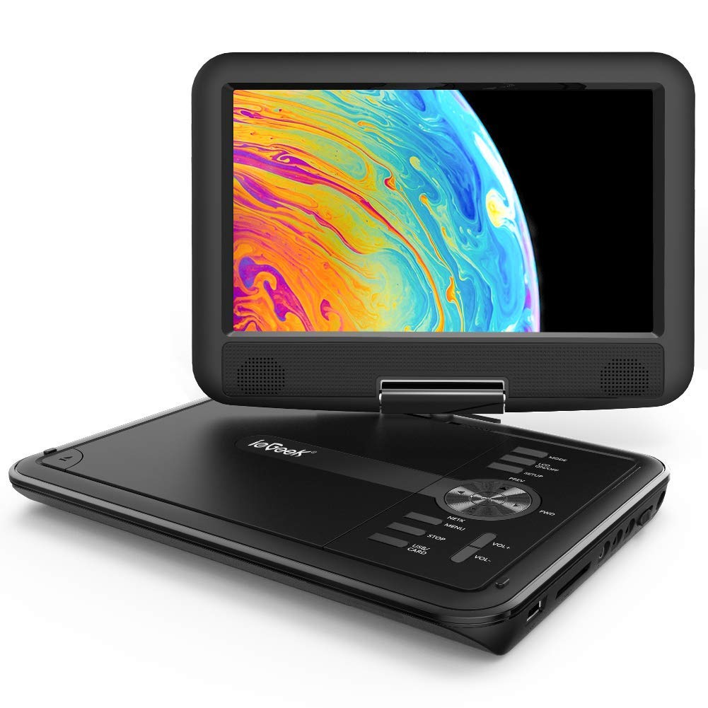 Iegeek 11.5' Portable Dvd Player For Kids And Car, 9.5' Eye-Protective Screen With 5 Hours Rechargeable Battery, Support Sync Tv/Usb/Sd Card And Multiple Disc Formats, Regions Free - Black