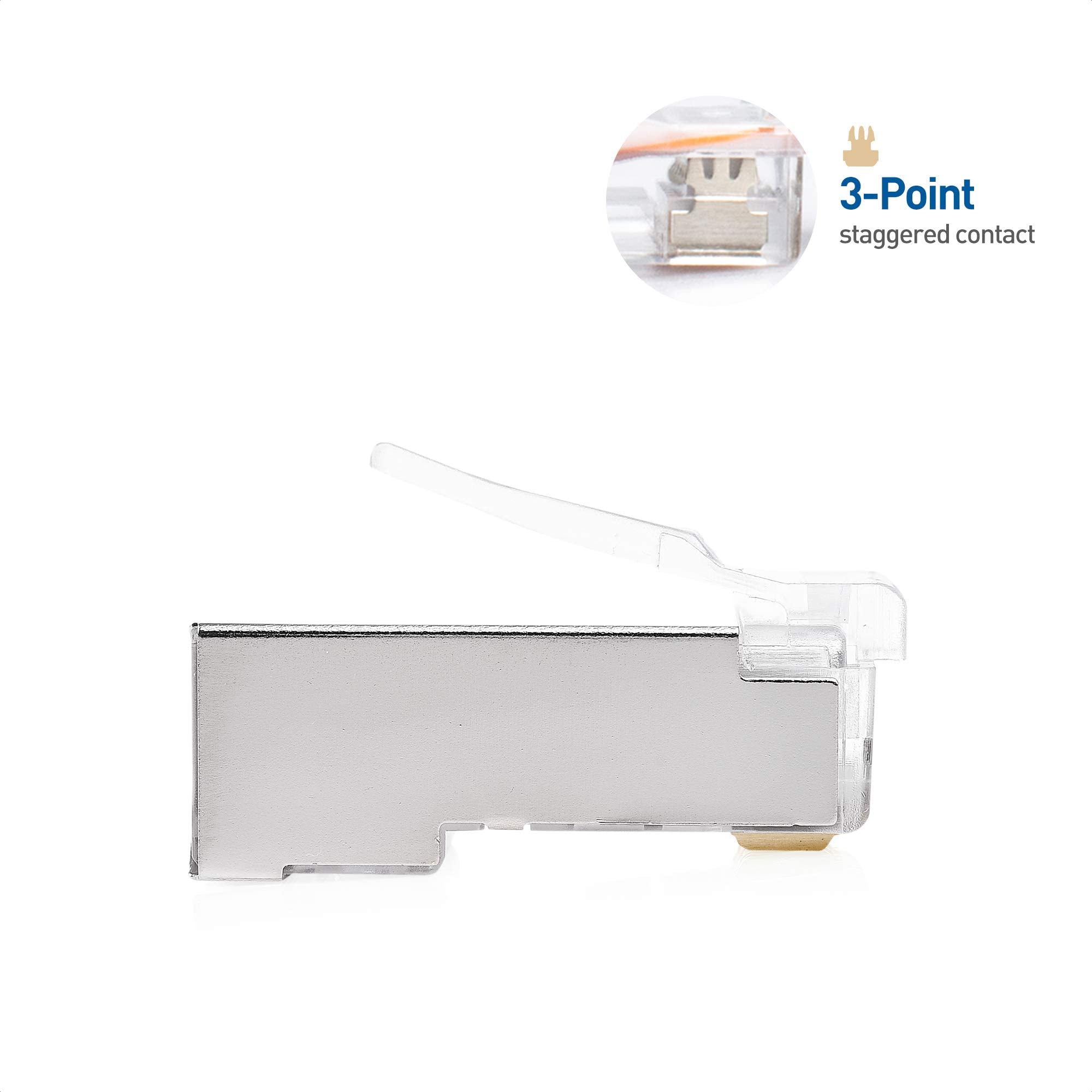 Cable Matters 100 Pack Cat 6A Shielded Pass Through RJ45 Connectors (Cat 6A Ends / Cat6A Connector / RJ45 Modular Plugs/Ethernet Plugs/Network Connector) for Solid or Stranded S/FTP Ethernet Cable
