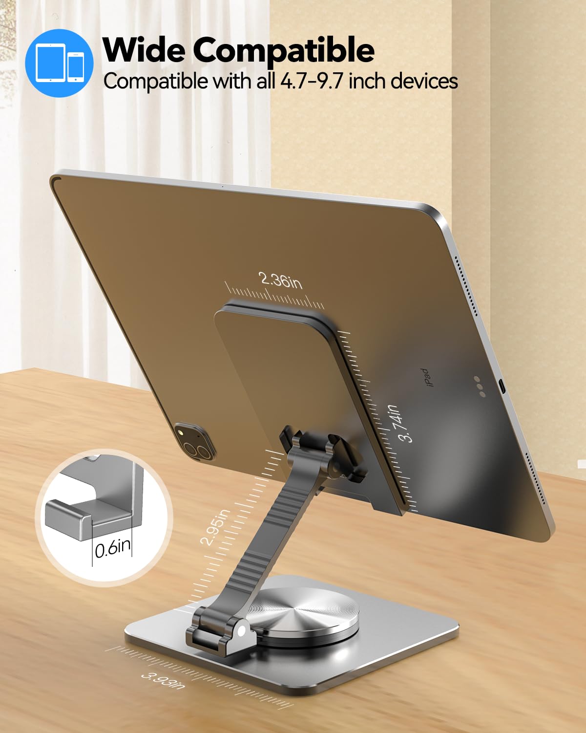 Sojuner Rotating Aluminum Cell Phone Stand For Desk, Tablet Stand Compatible With 4 9.7In Phones And Ipad