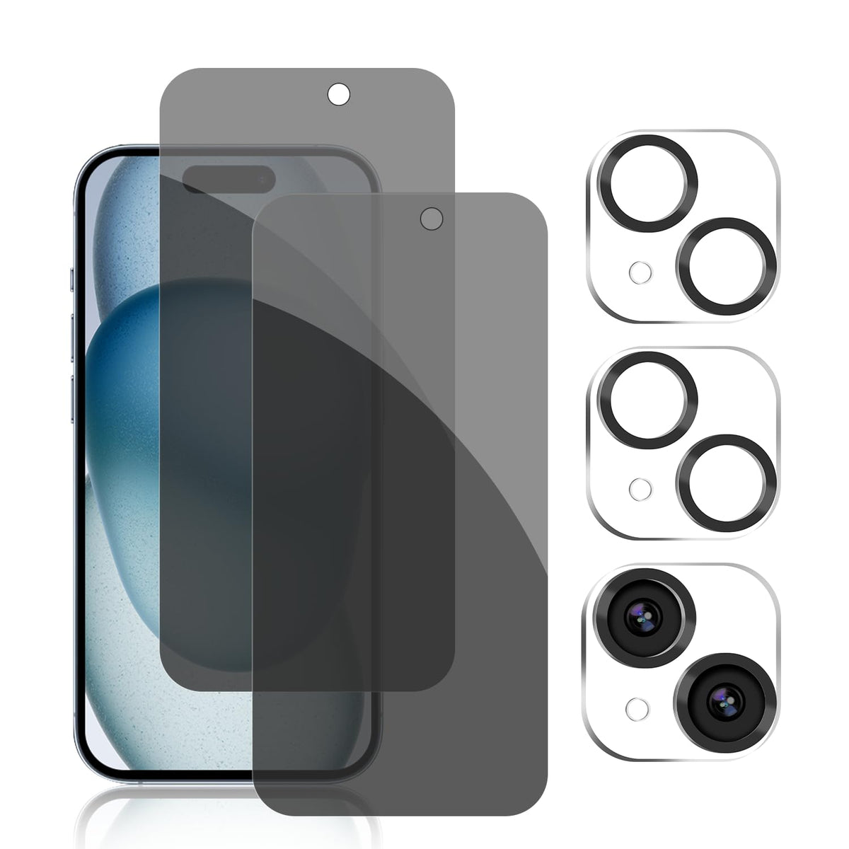 Pehael [2+2 Pack] Iphone 15 Privacy Screen Protector With Camera Lens Protector Full Coverage Anti-Spy Tempered Glass Film 9H Hardness Upgrade Edge Protection Easy Installation Bubble Free Specially