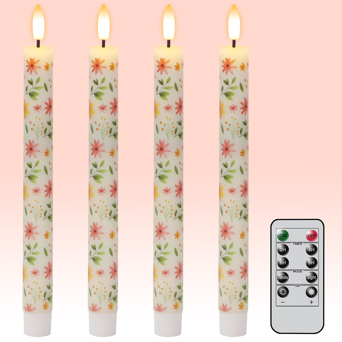 Kunswenn Flameless Taper Candles With Remote, 4 Pcs Spring Led Taper Candles Battery Operated, Real Wax Flameless Candlesticks W