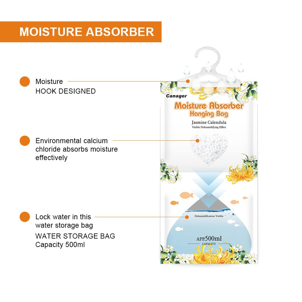 Canager Hanging Moisture Absorber, Jasmine Calendula Moistureproof Hanging Bag,Dehumidifier Bag (8 Packs) Hanging Closet Dehumid