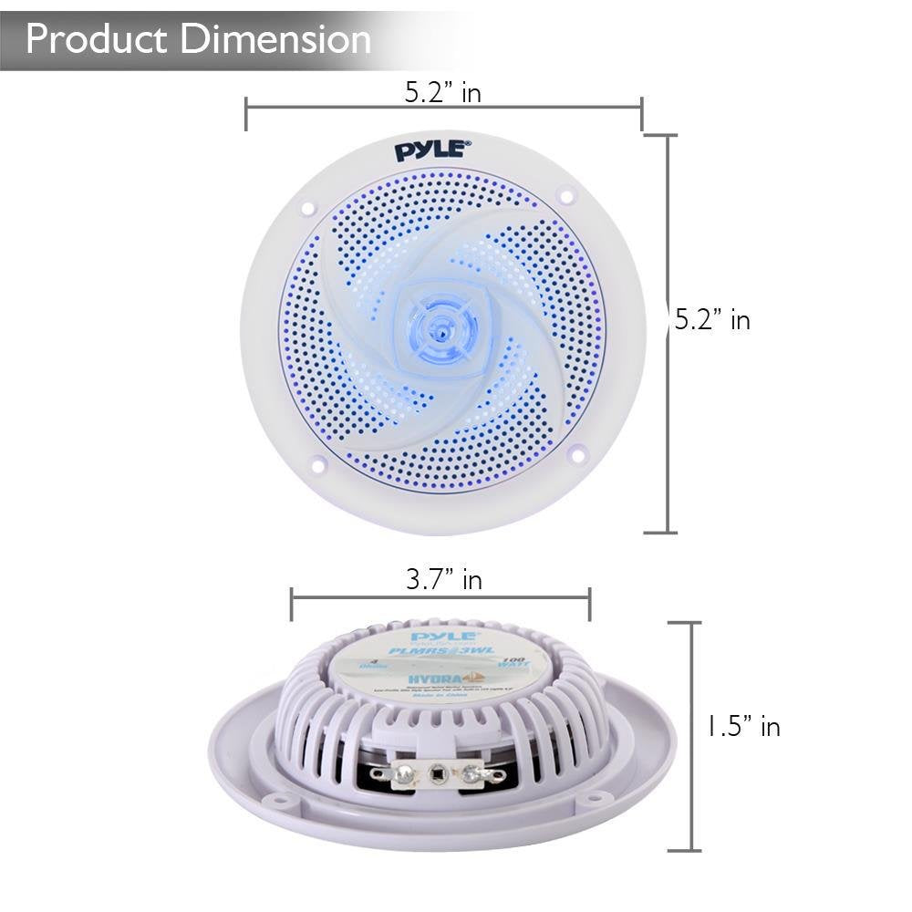 Pyle Marine Speakers - 6.5 Inch 2 Way Waterproof And Weather Resistant Outdoor Audio Stereo Sound System With Led Lights, 240 Wa
