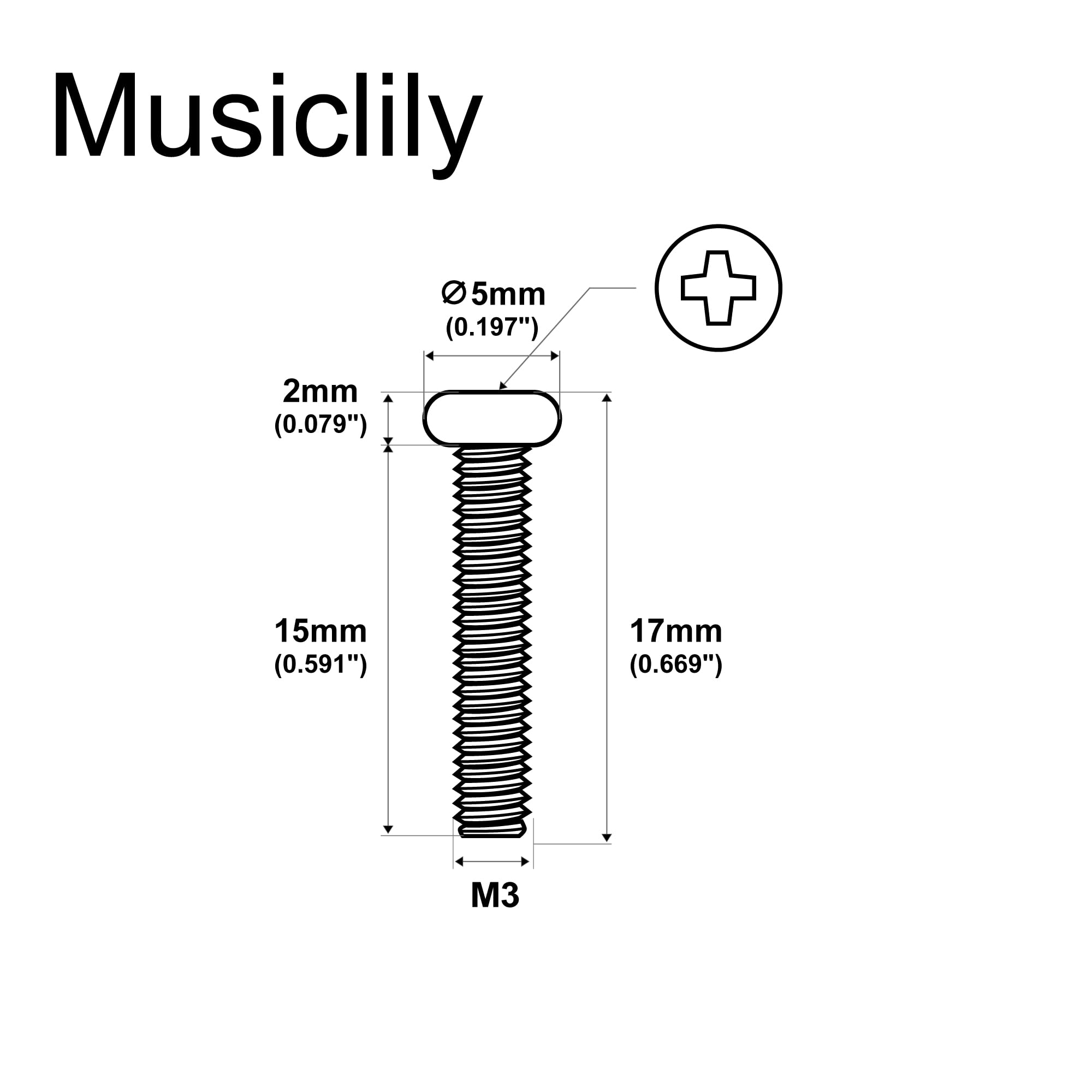 Musiclily Basic 2.8X17Mm Metal Metric Thread Single Coil Pickup Mounting Screws For Strat Stratocaster/Tele Telecaster Electric