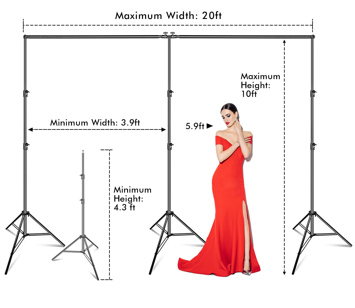 Slow Dolphin Photo Video Studio 20Ft (Wide) X 10Ft (Tall) Heavy Duty Adjustable Width & Length Photography Backdrop Stand Backgr