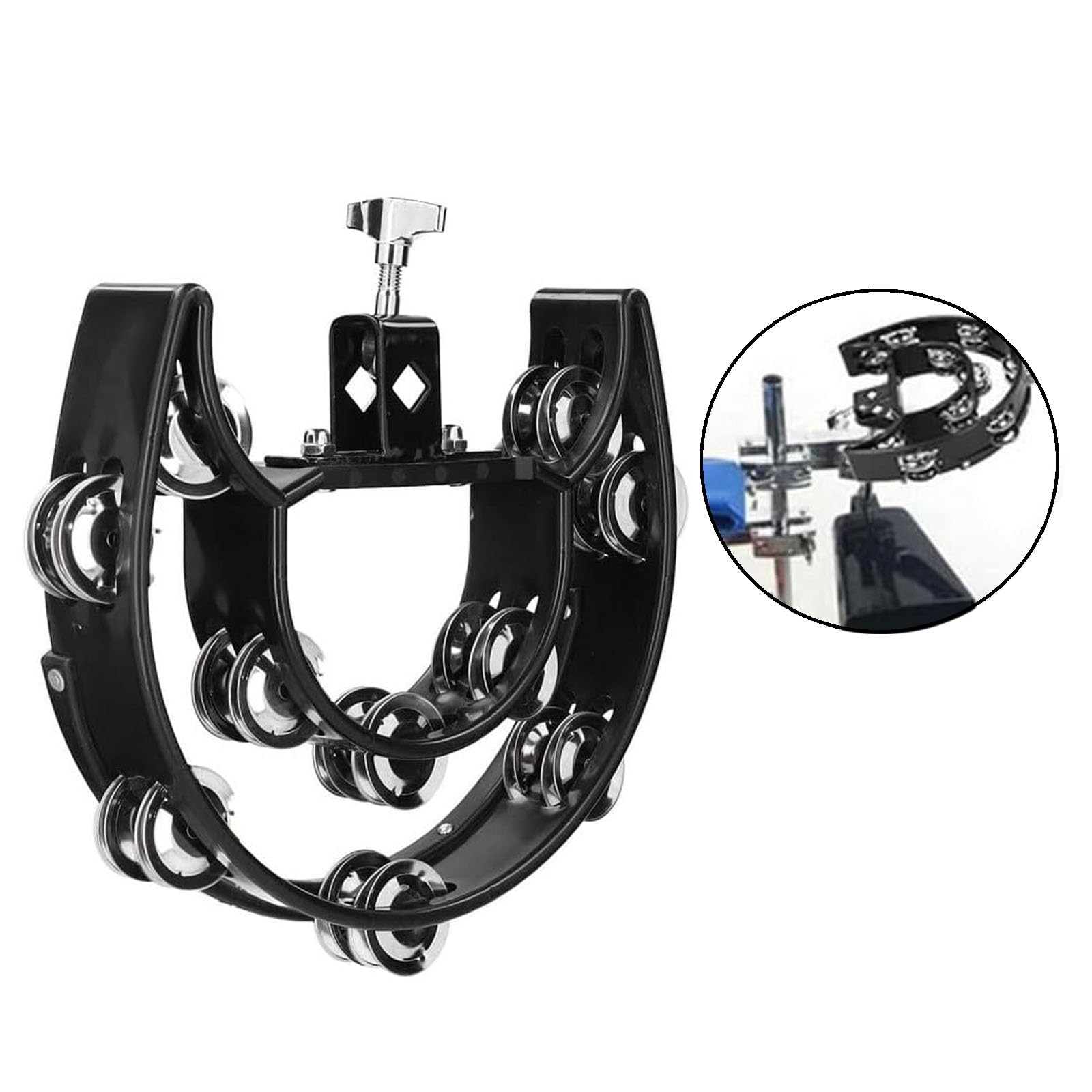 Tuoren Hi Hat Tambourine Half Moon Drum Set Mounted Tambourine Double Row Bells With Mounting Eye Bolt Tambourine For Drum Kit P