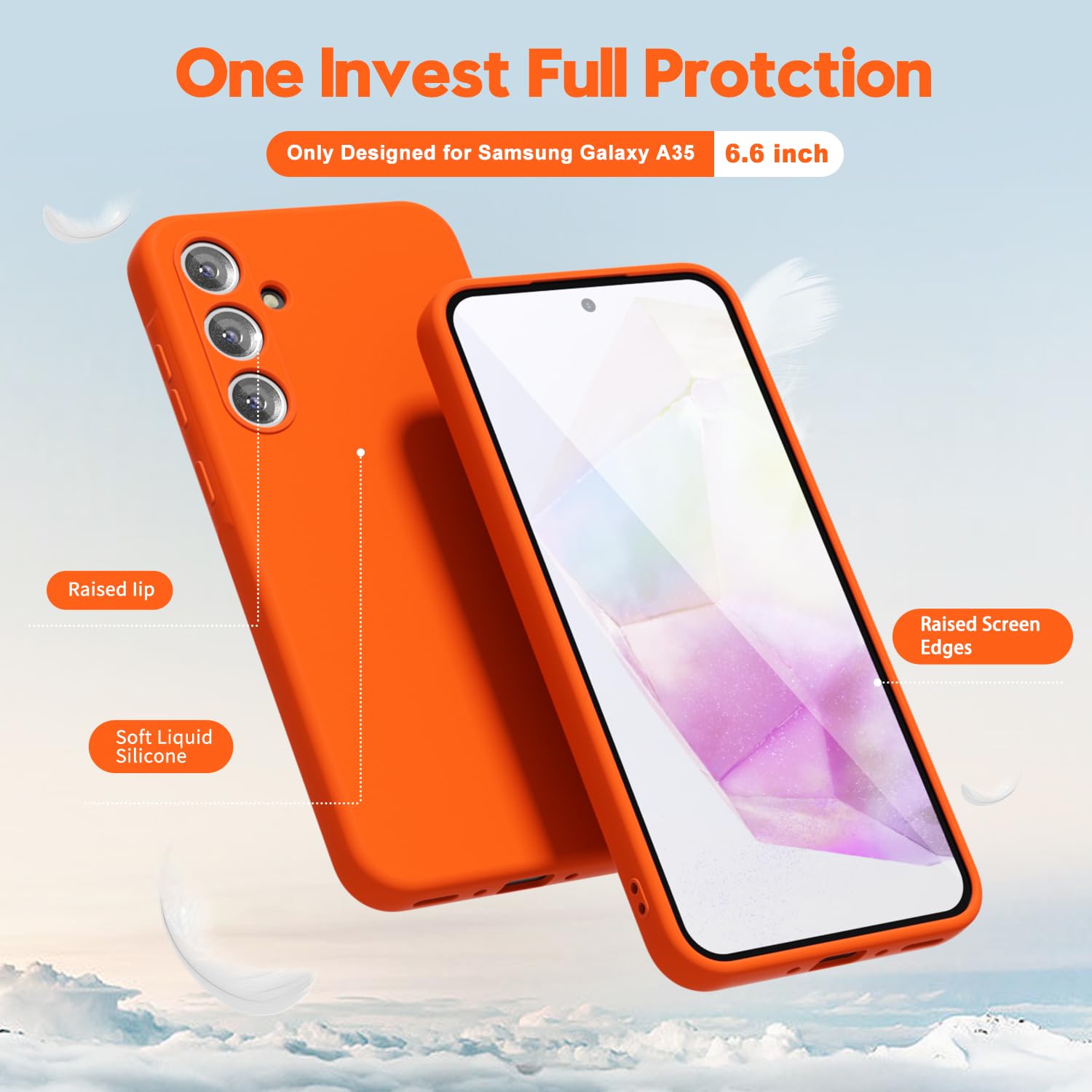 Oakxco For Samsung Galaxy A35 5G Phone Case Liquid Silicone, Neon Bright Solid Color, Thin Slim Soft Rubber Gel Matte Tpu Plain