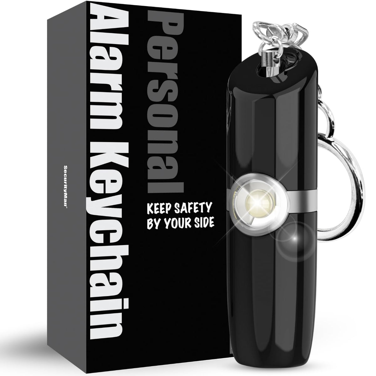 Securityman Personal Safety Alarm For Women | Self Defense Keychain (Loudest 130Db Siren And Sos Strobe Light) Everyday Security Personal Alarm Protection Device (Black)