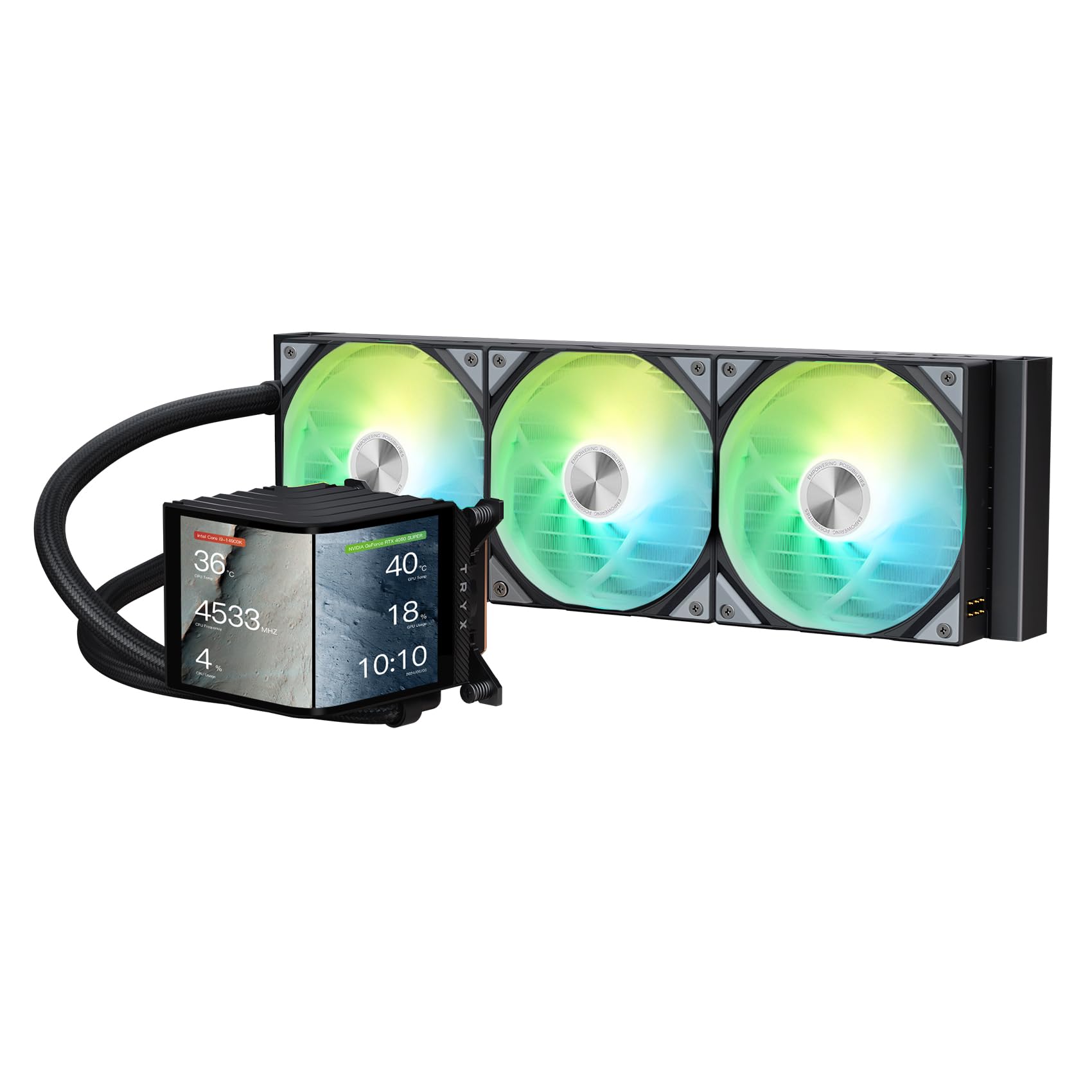 TRYX Panorama 360 ARGB 360mm AIO 6.67 AMOLED Curved Screen 3D Anamorphic Effect Display Customizable AIO Cooler 360mm Asetek 8