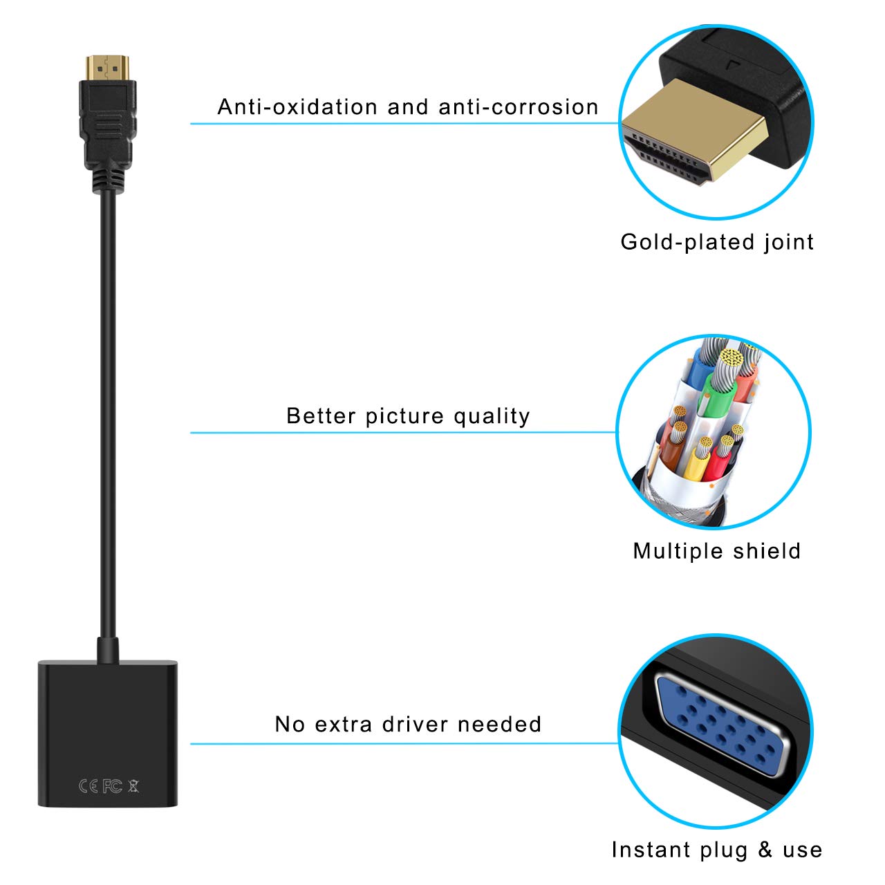 Qingler Hdmi To Vga, Gold Plated Hdmi To Vga Adapter (Male To Female) For Computer, Desktop, Laptop, Pc, Monitor, Projector, Hdt