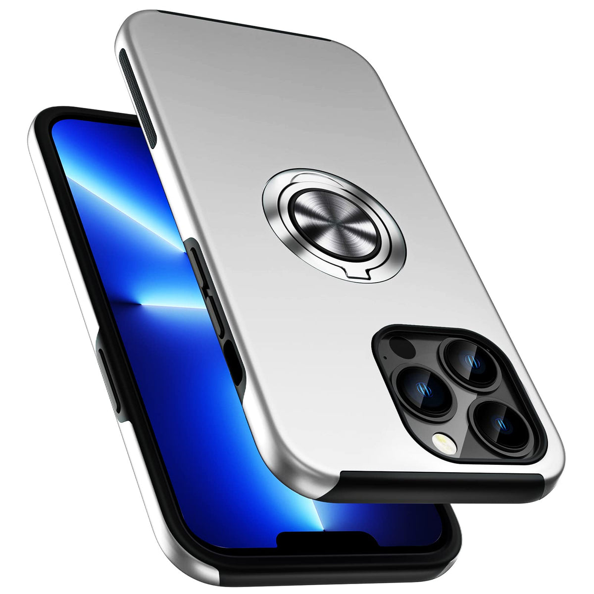 Pelepues Shockproof Case For Iphone 13 Pro 61, Embedded Finger Ring] Military Grade Phone Case Cover With Reinforced Metal Stand