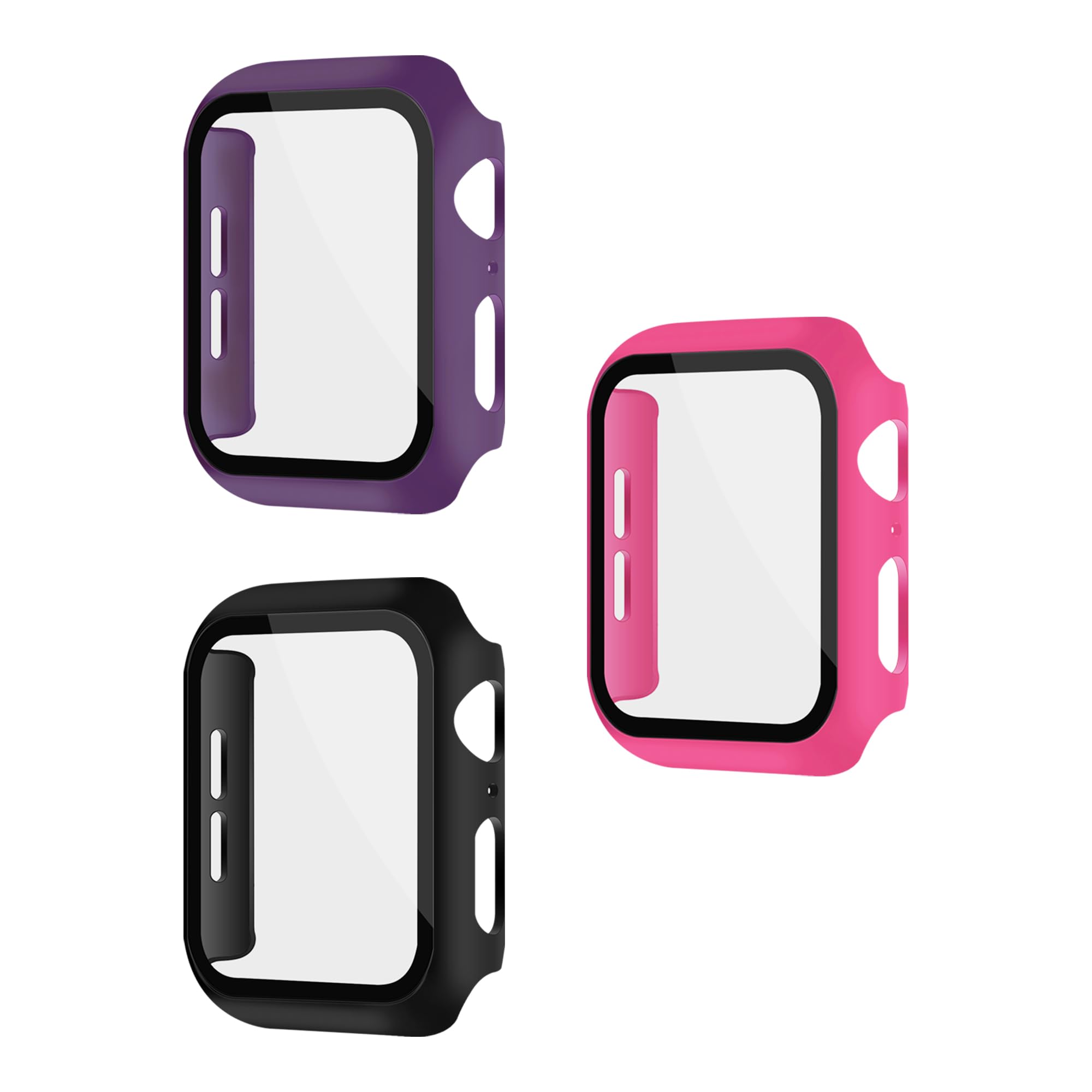 XFEN 3-Pack Case with Screen Protector for Apple Watch 44mm SE Series 6/5/4 - Black/Hot Pink/Plum