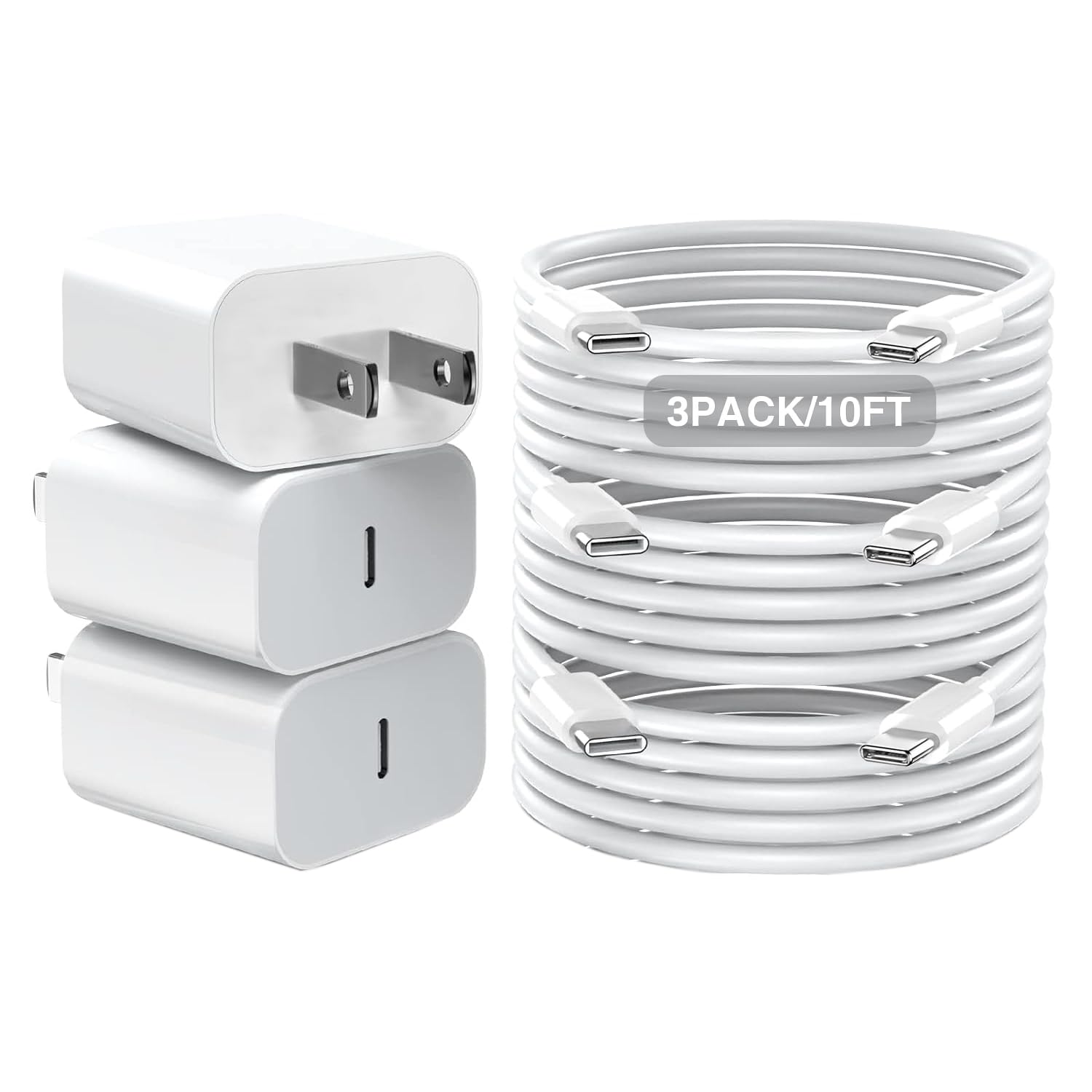 Ipad Pro 13(M4) Fast Charger [3Pack] For Ipad Pro 12.9/11 Inch 2024/22/21/20/18,Ipad 10,Mini 6,Ipad Air 13(M2)/5Th/4,[Mfi Certified]20W Usb C Fast Wall Charger With 10Ft Long Usb C To C Charging Cable