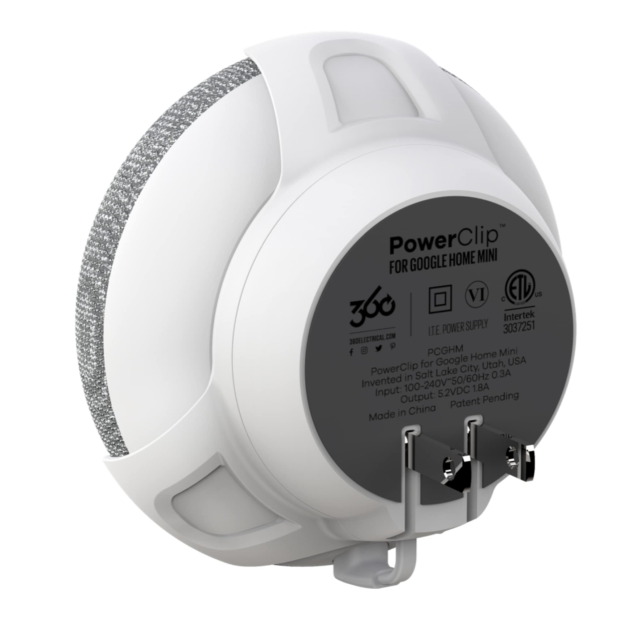 Powerclip Outlet Mount For Google Nest Mini (Chalk), Speaker Wall Hub For 2Nd Generation Google Nest Smart Home Devices, Space Saving, Uses One Outlet Only, Great For Mounting Google Mini Speaker