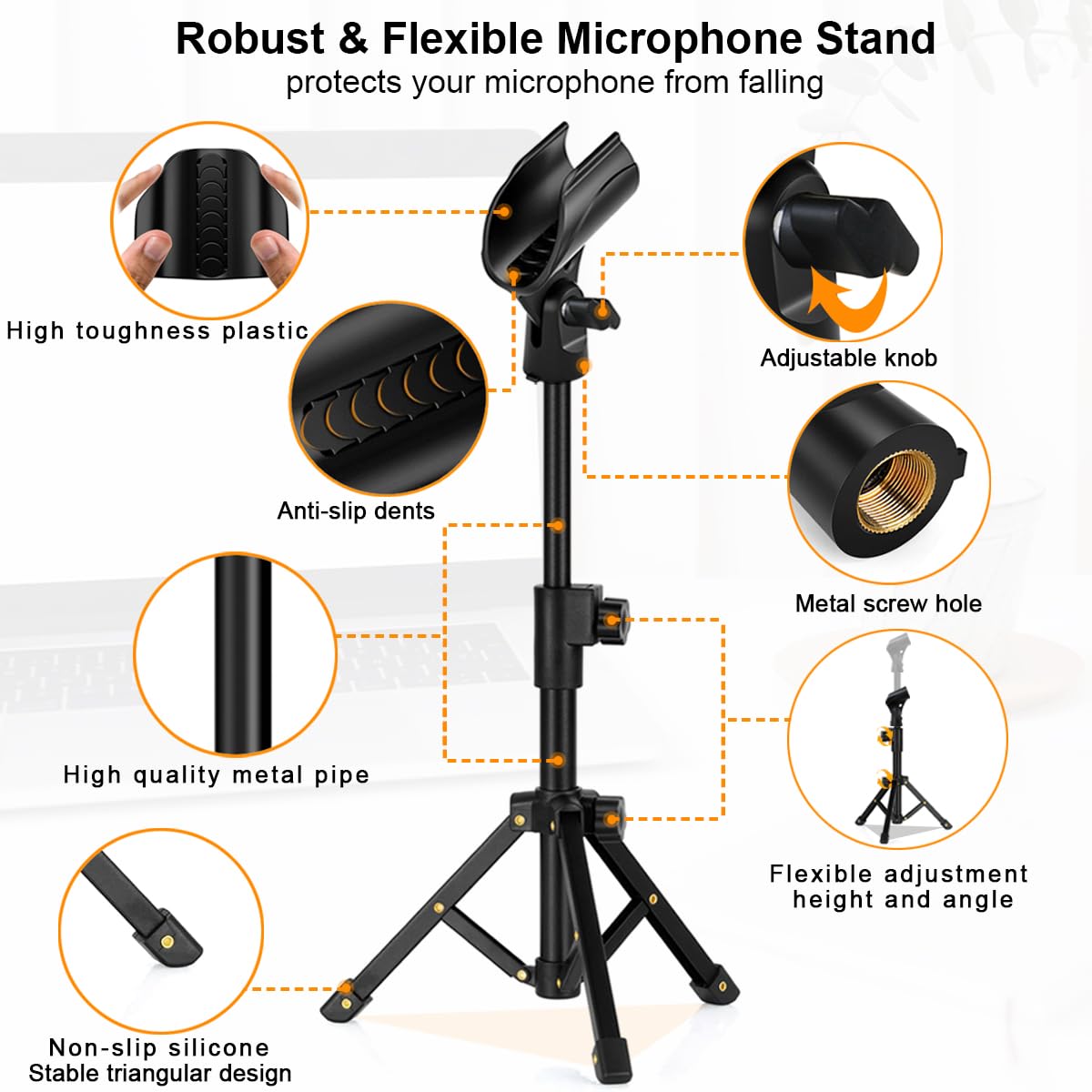 Jctriway Tabletop Mic Stand, Adjustable Desktop Microphone Stand With Mic Clip And 5/8 Male To 3/8 Female Screw For Most Microph