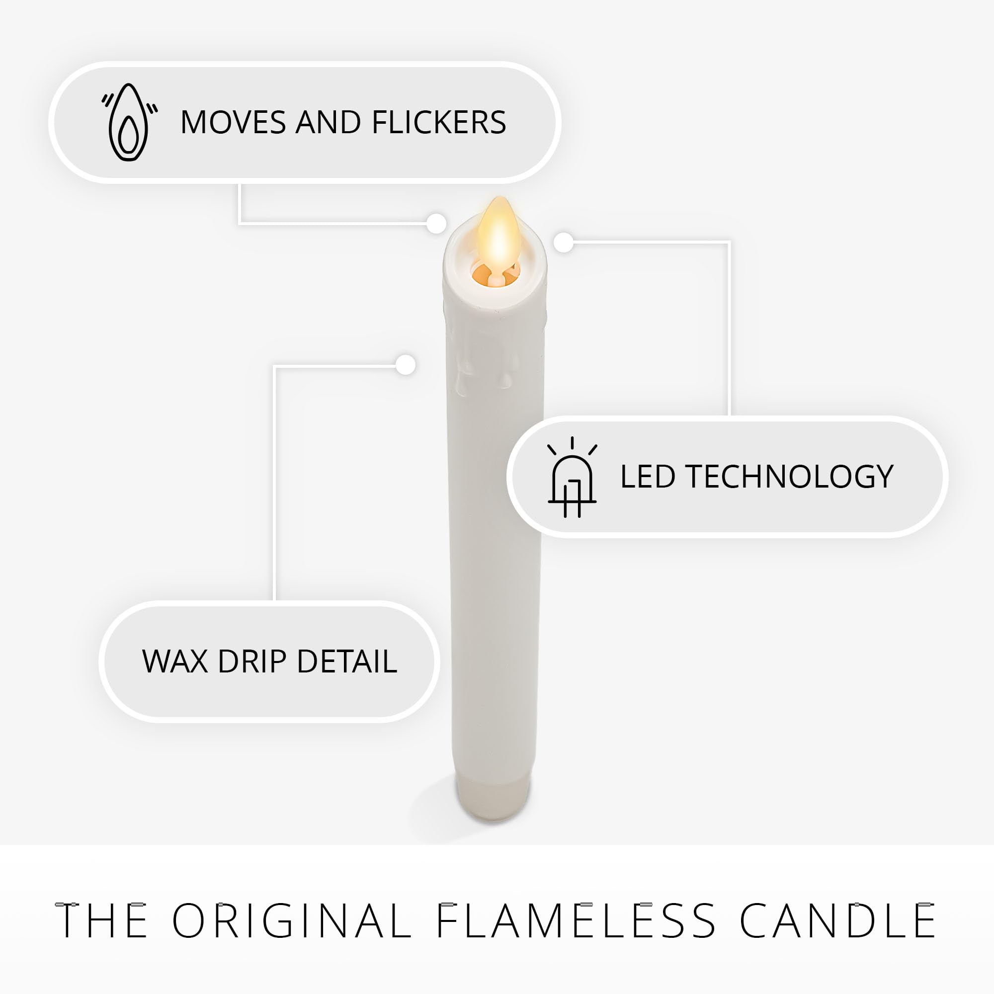 Luminara White Single Wax Drip Flameless Candle Tapers (1 X 9.5 Inch), Moving Flame Led Candle Unscented Real Wax With Dripped T