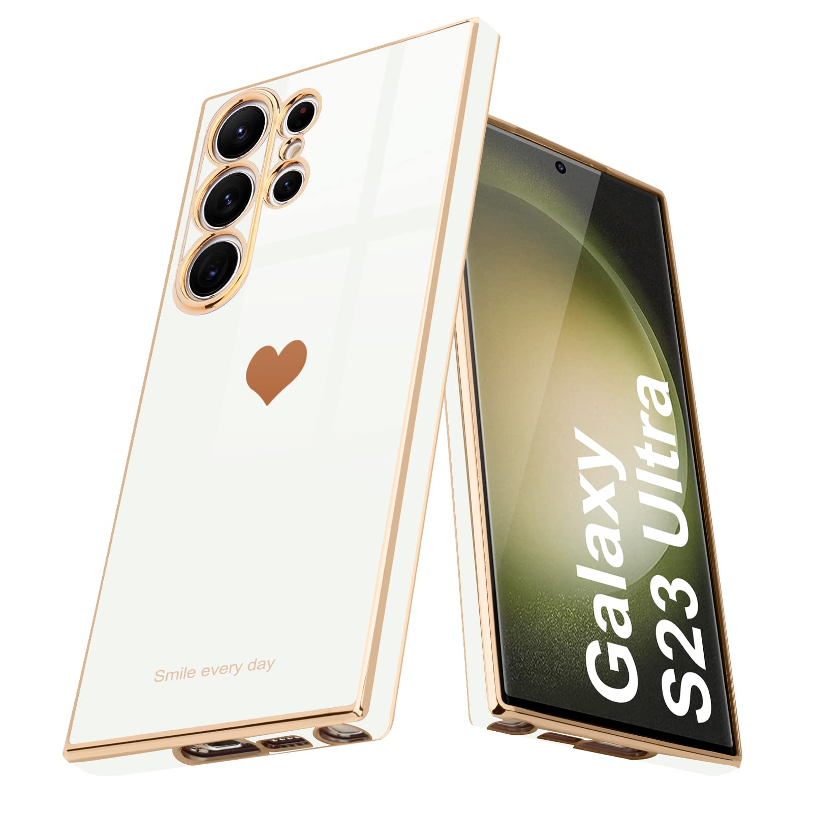 Teageo For Samsung Galaxy S23 Ultra Case For Women Girl Cute Love Heart Luxury Bling Soft Back Cover Raised Full Camera Protecti