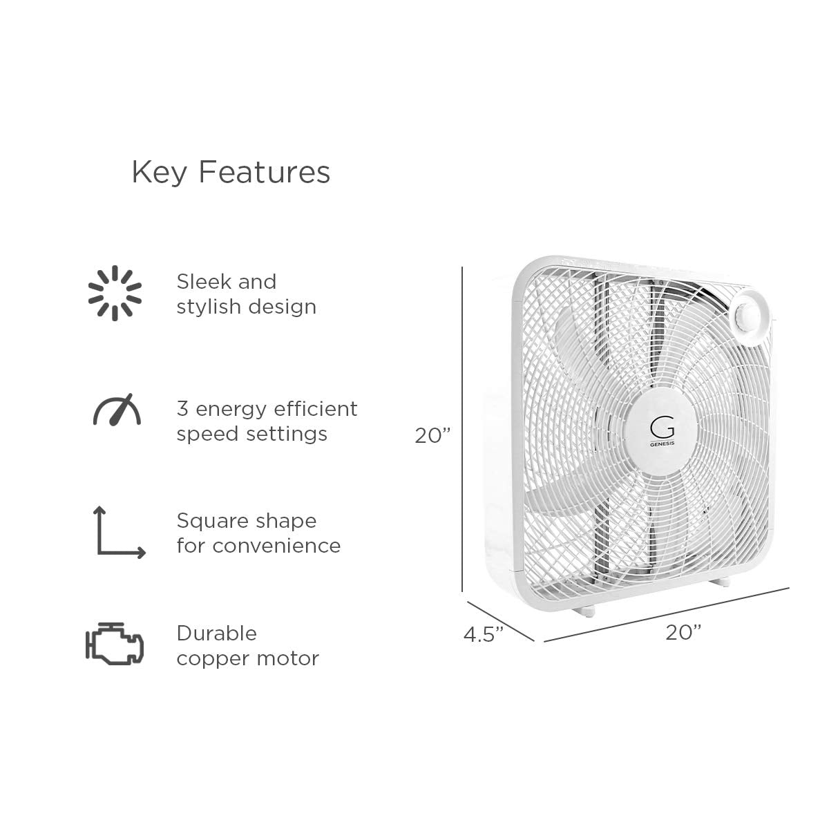 Genesis 20' Box Fan, 3 Settings, Max Cooling Technology, Carry Handle, White (G20Box Wht)