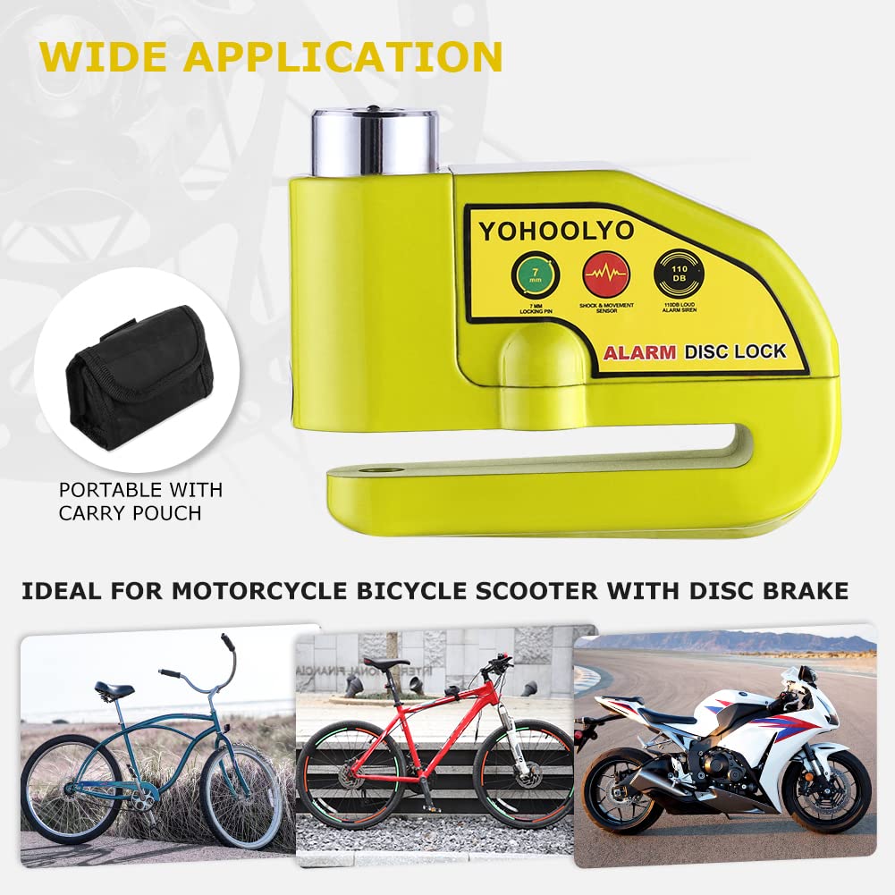 Yohoolyo Alarm Disc Lock Motorcycle Disc Brake Lock Anti Theft Waterproof 110 Db 7Mm Pin 5Ft Reminder Cable For Motorcycles Bike