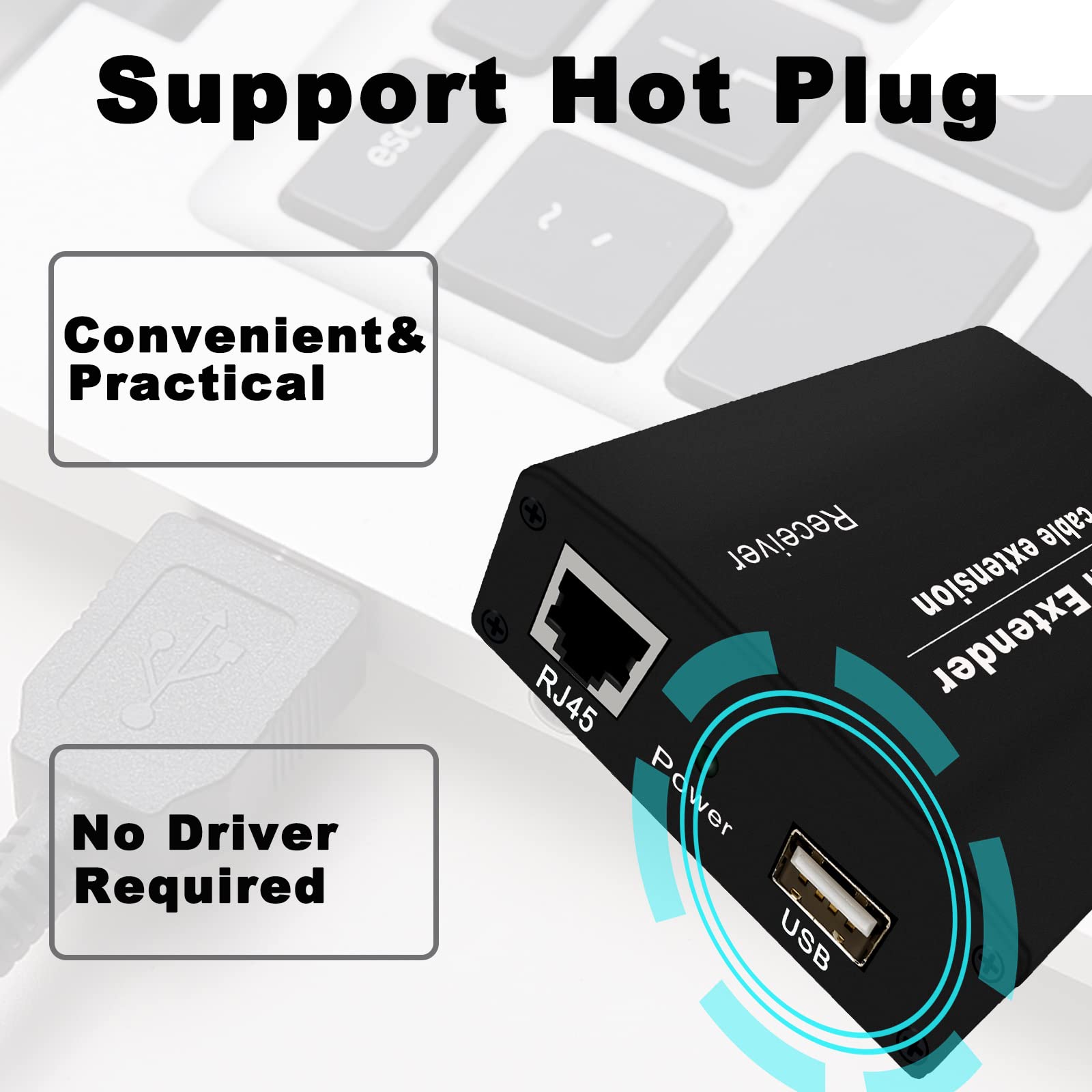 Lornceng Usb Extender Over Ethernet Cat5E/6/7 Up To 656Ft(200M), Usb Rj45 Extender For Keyboard Mouse Extension, Plug And Play,