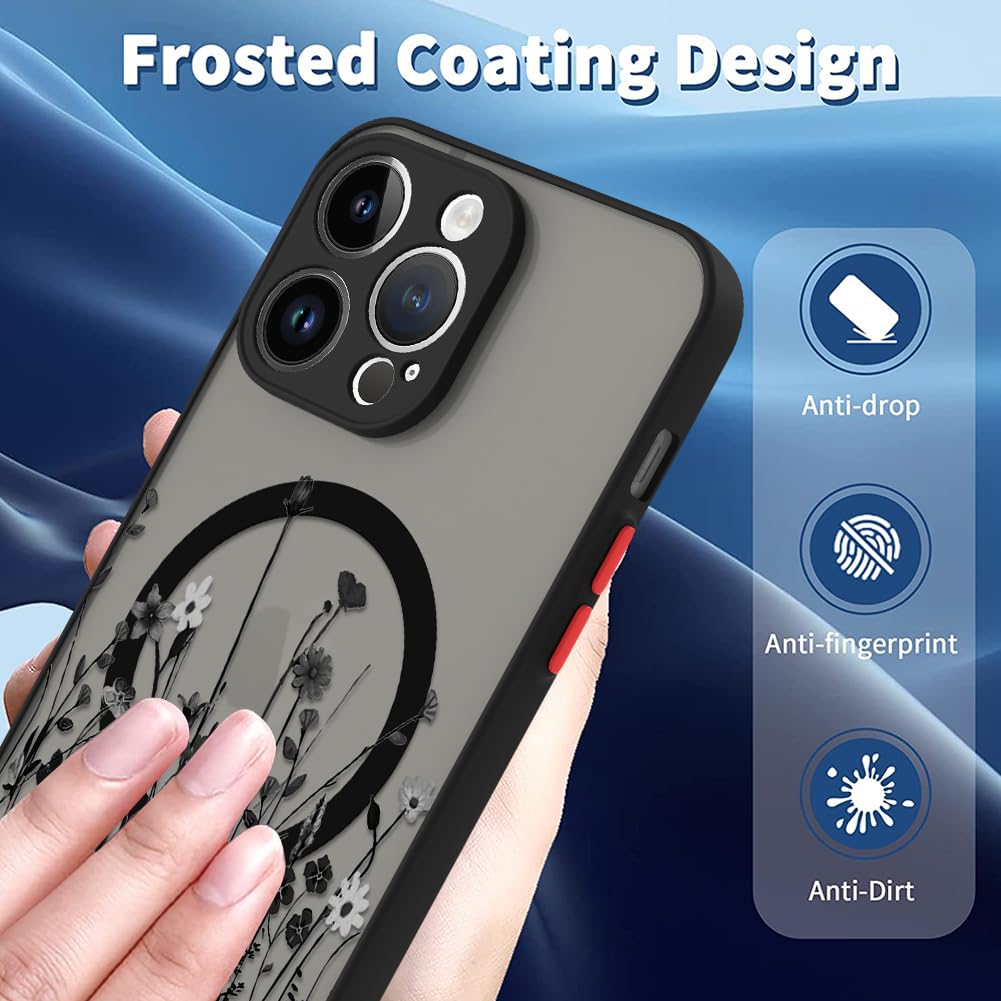 Ook Magnetic For Iphone 11 Pro Max Case [Compatible With Magsafe] Black Wild Flower Slim Translucent Matte Case For Iphone 11 Pr