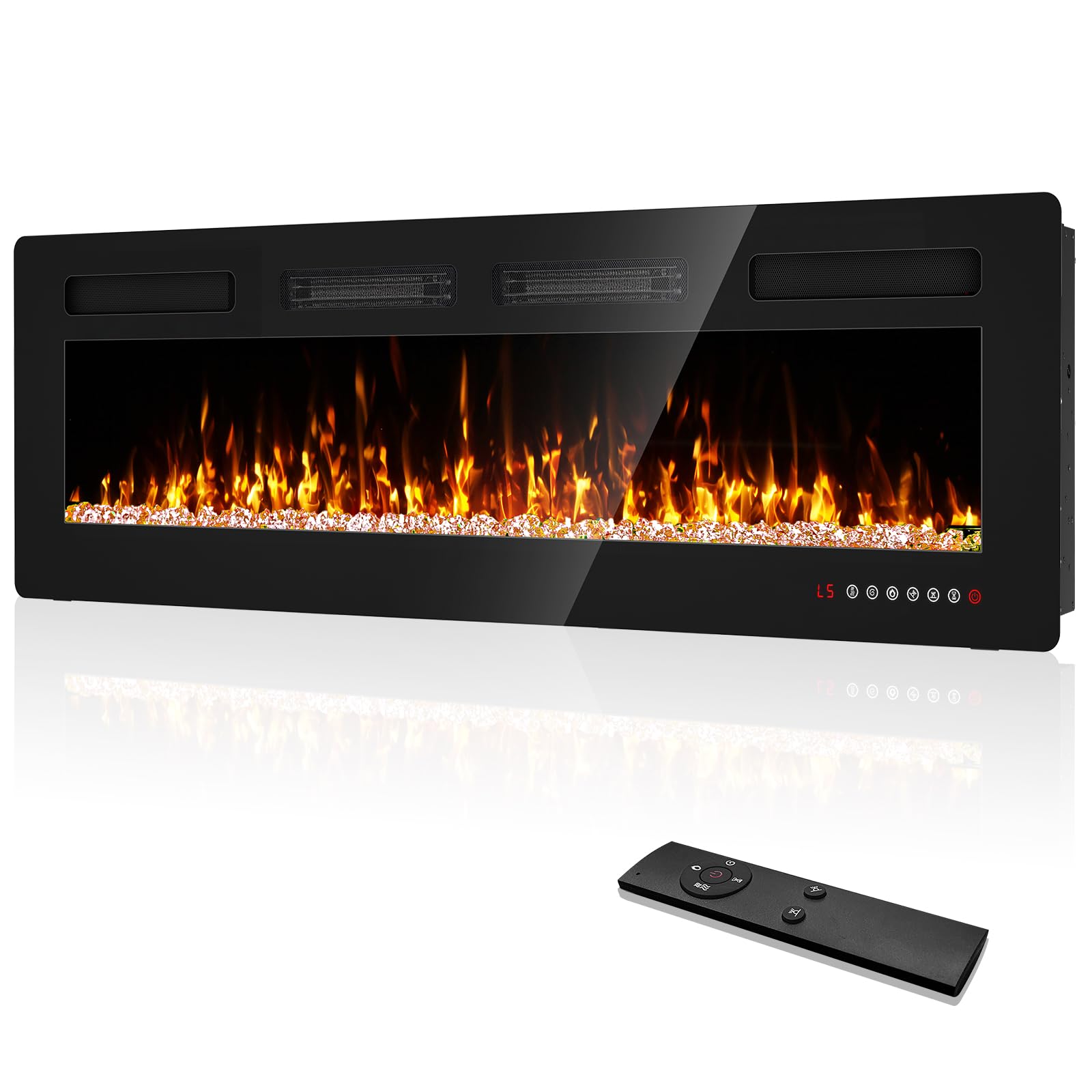50 Inch Ultra Thin Electric Fireplace Inserts And Wall Mounted With Remote Control & Touch Screen 1500W Fireplace Heater With Ti