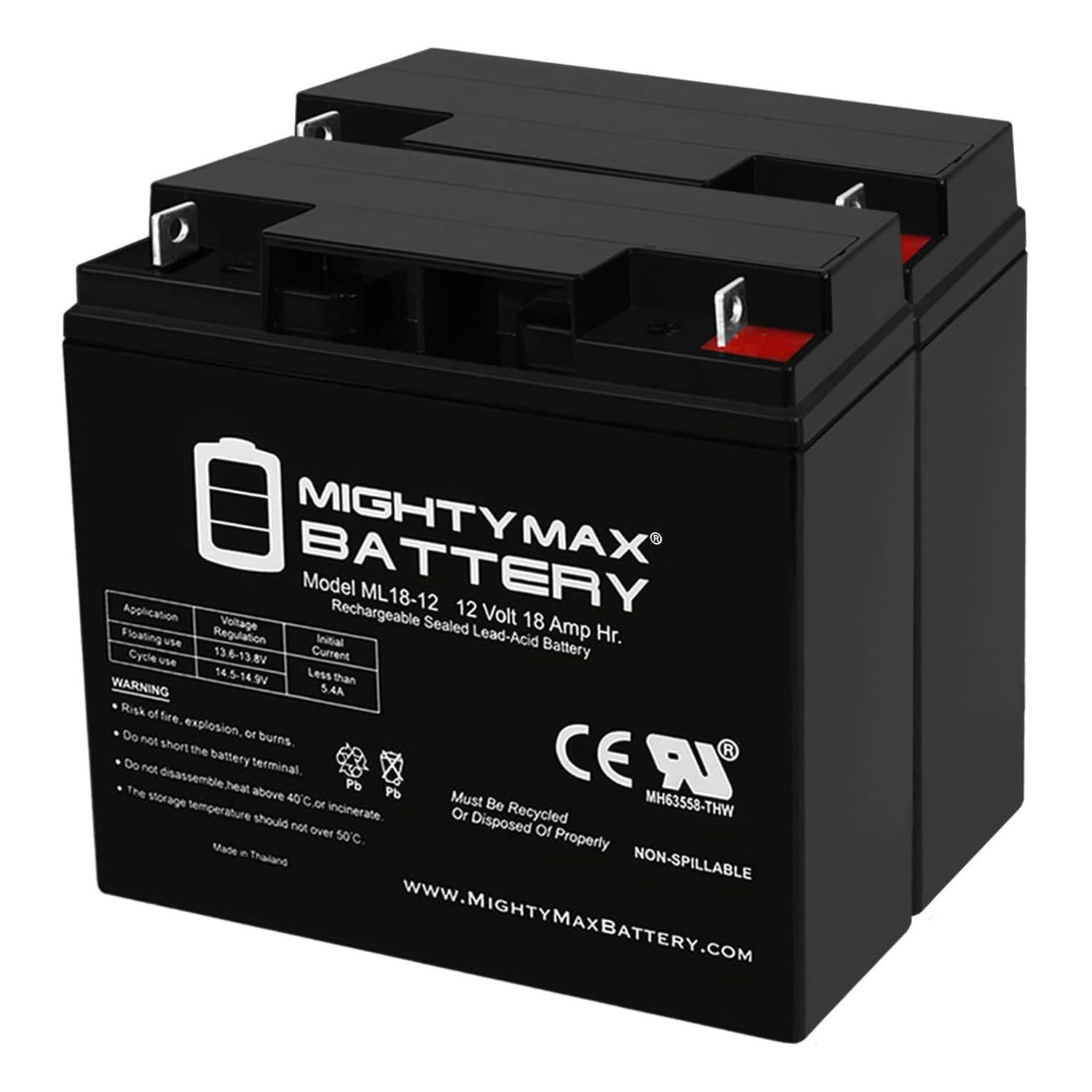 Mighty Max Battery ML18-12 - 12 VOLT 18 AH SLA BATTERY - PACK OF 2
