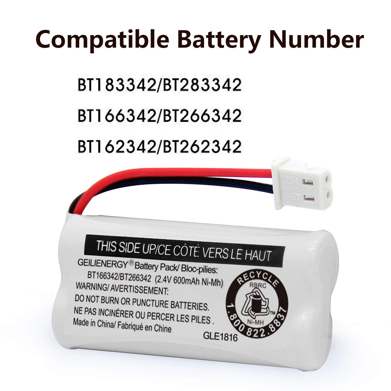 Geilienergy Replacement Battery Bt166342 / Bt266342 Bt183342/Bt283342 Bt166342/Bt266342 Compatible For Cordless Telephones Cs611