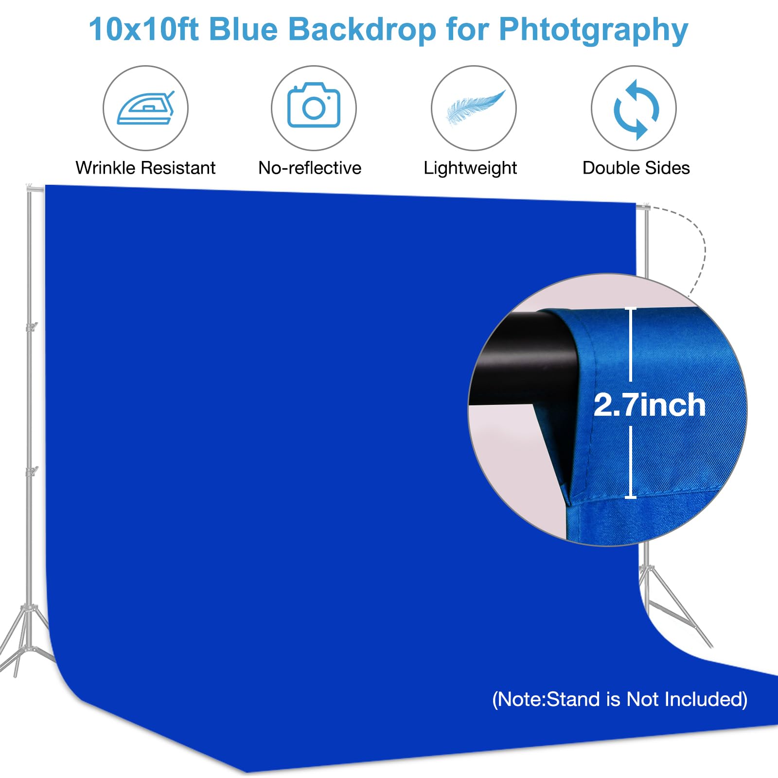 Aimosen 10X10 Ft Royal Blue Screen Backdrop For Photography, Large Chromakey Blue Photo Background For Party Portrait Photoshoot