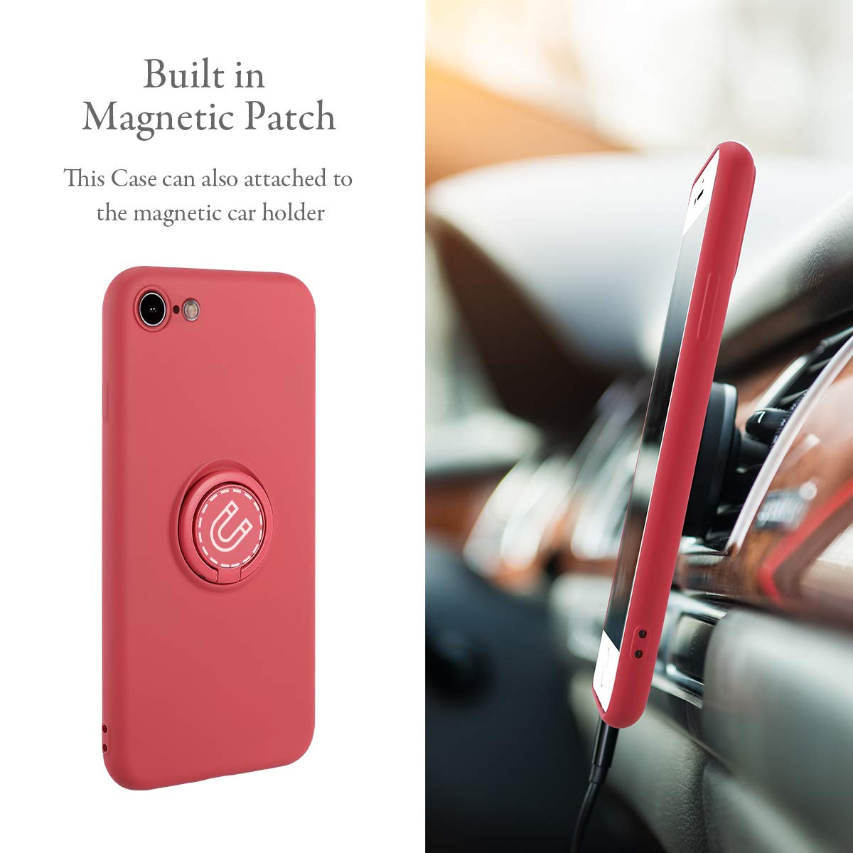 Ueebai Case For Iphone 7 Plus Iphone 8 Plus, Slim Liquid Silicone Phone Case With 360 Rotatable Ring Holder Kickstand Fashion Ha