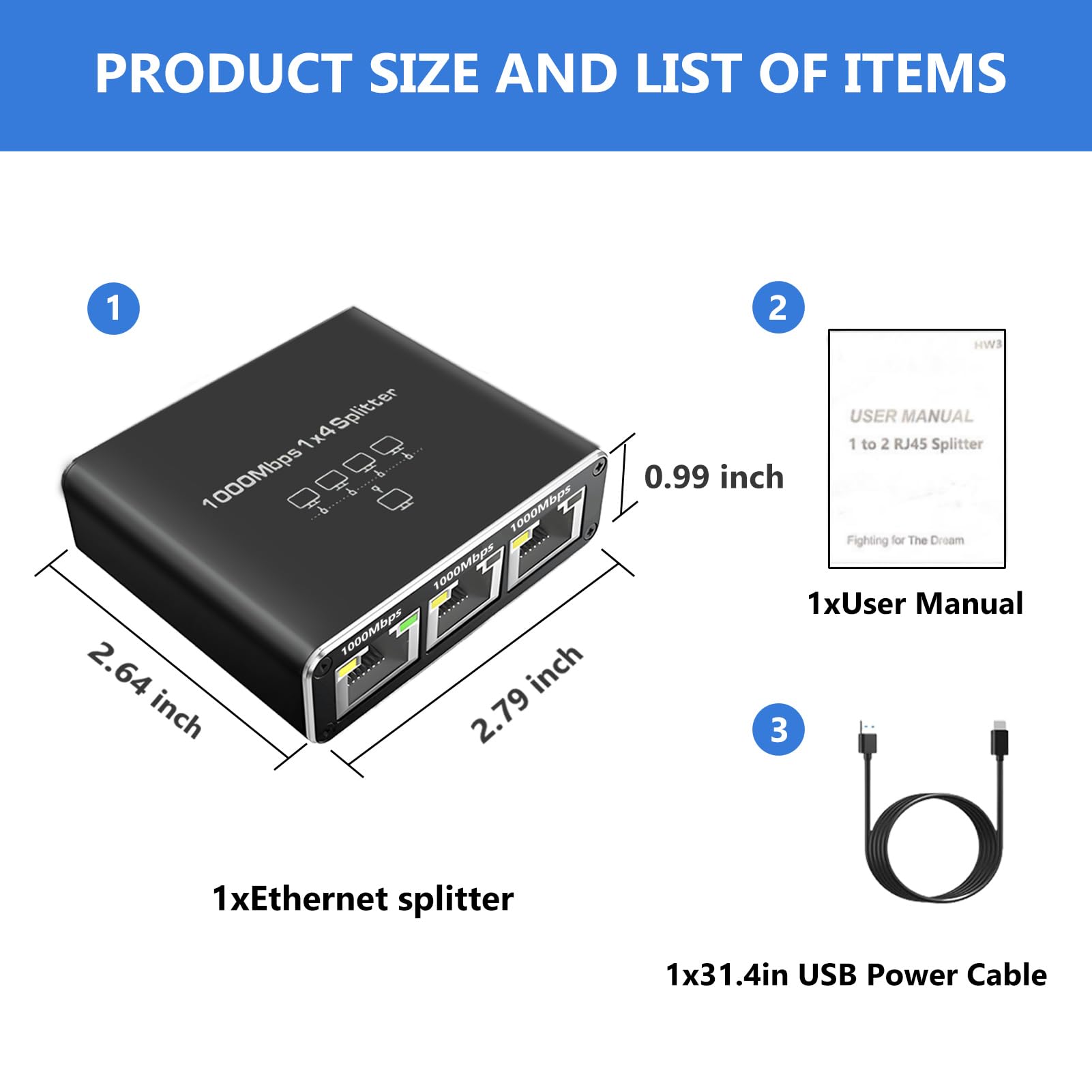 Pushua Gigabit Ethernet Splitter 1 To 4 High Speed(4 Devices Simultaneously Networking), Internet Splitter 1000Mbps, Lan Splitte