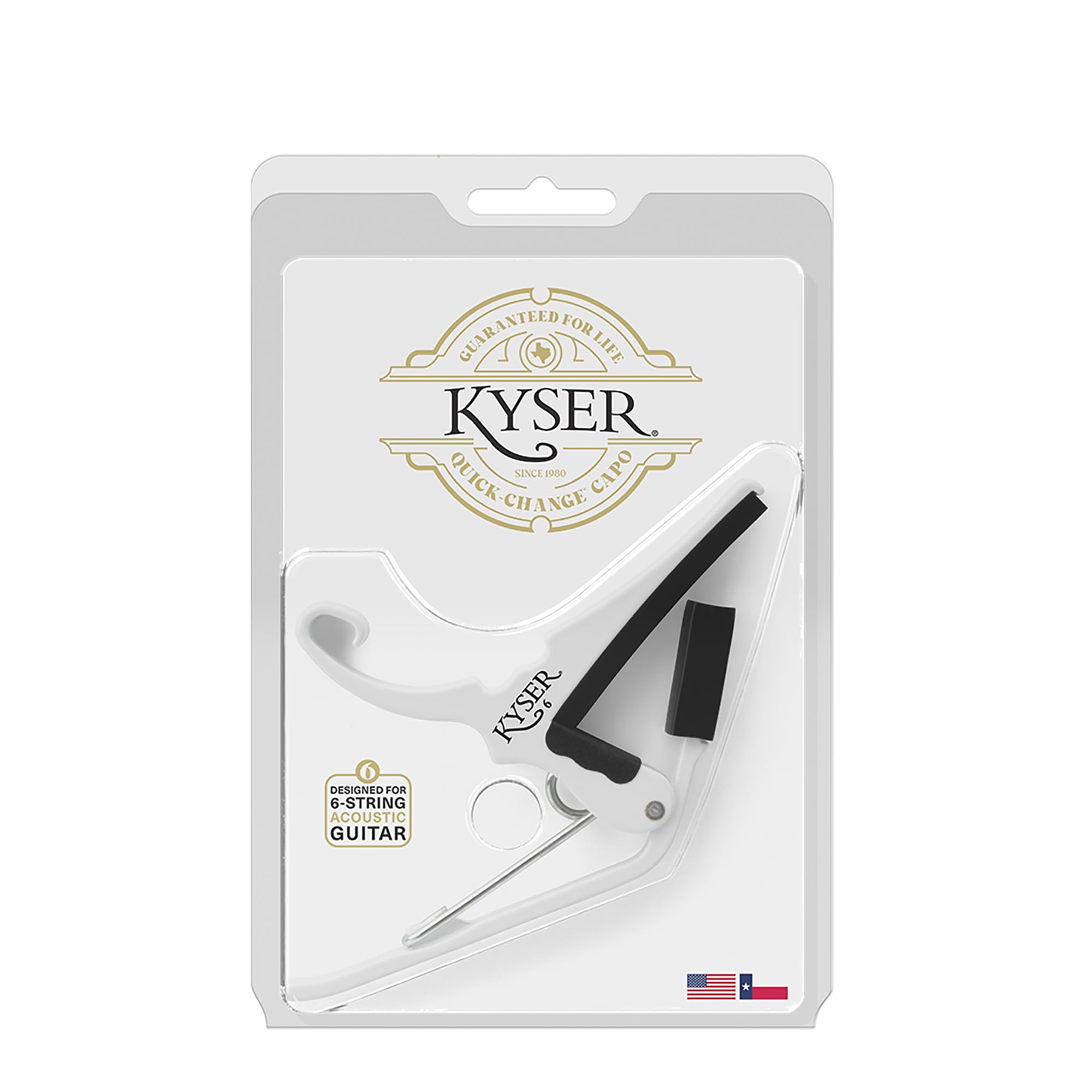 Kyser Quick Change Guitar Capo For 6 String Acoustic Guitars, Pure White, Kg6W