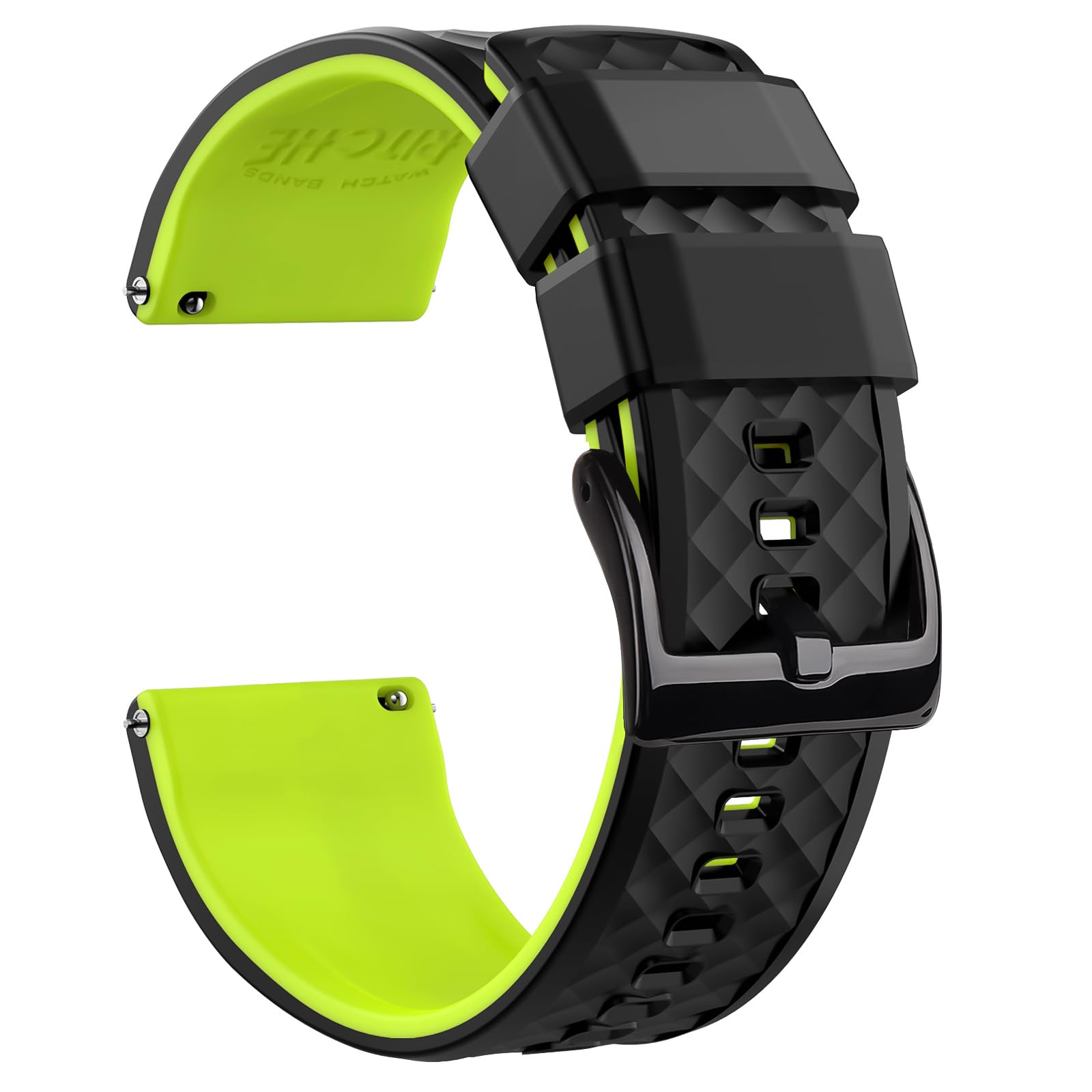 Ritche Christmas Gift 24Mm Silicone Watch Band Quick Release Rubber Watch Bands For Men Women   Black Top Fluorescent Green Bott