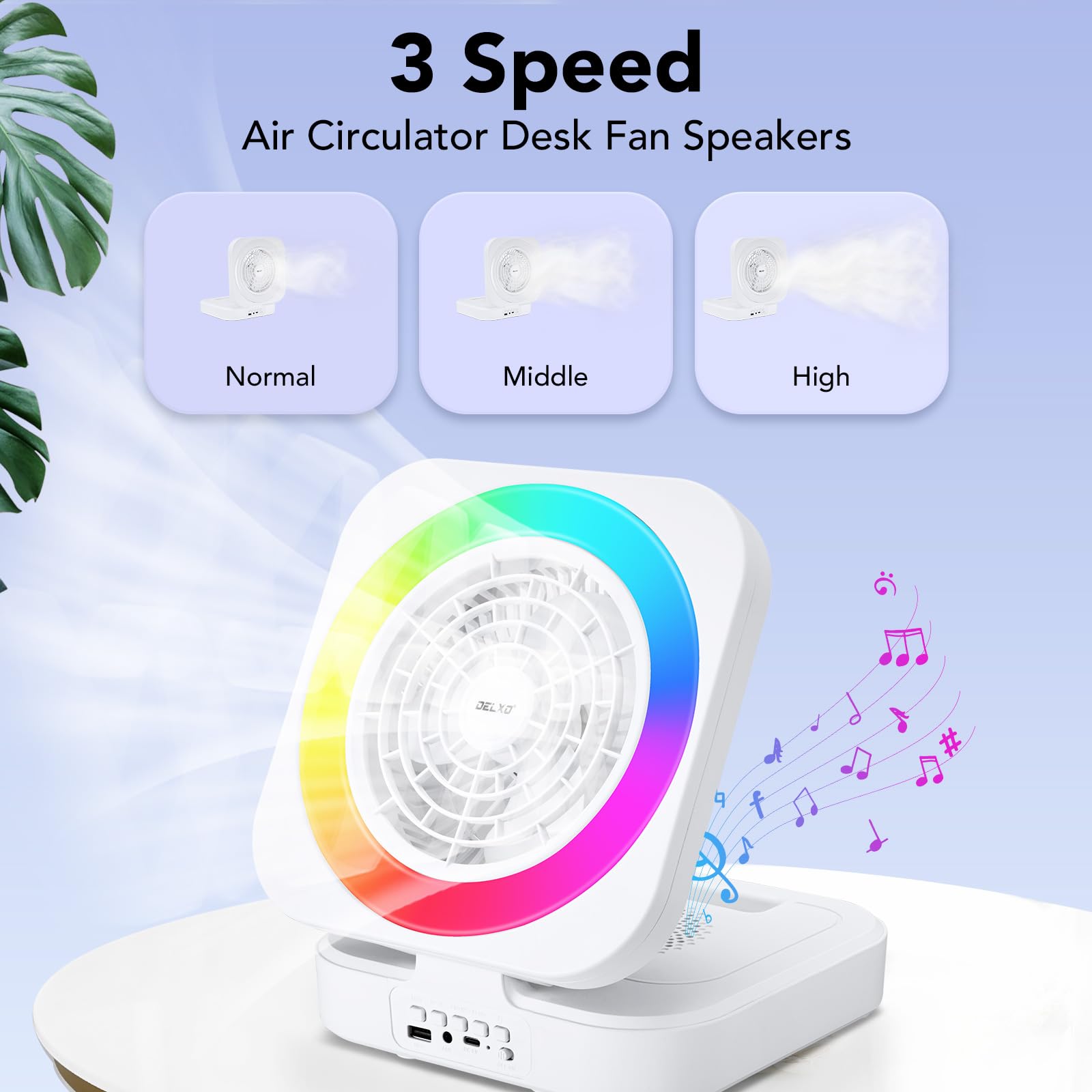 Delxo Bluetooth Speaker With Fan Rechargeable Outdoor, Wireless Bluetooth Speakers With Led Desk Night Light For Indoor Office,